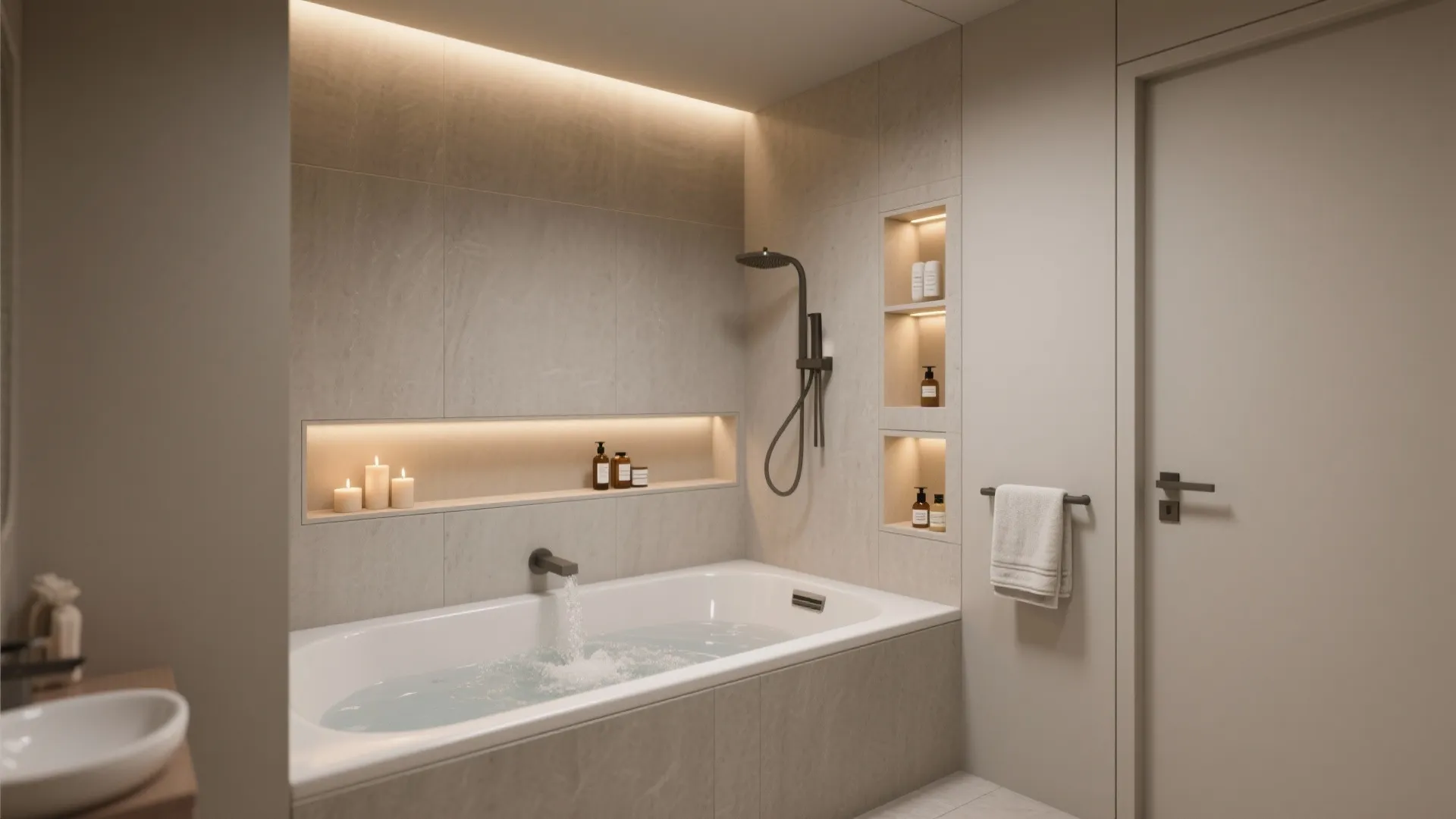 2. Alcove Soaking Nook with Built-in Storage