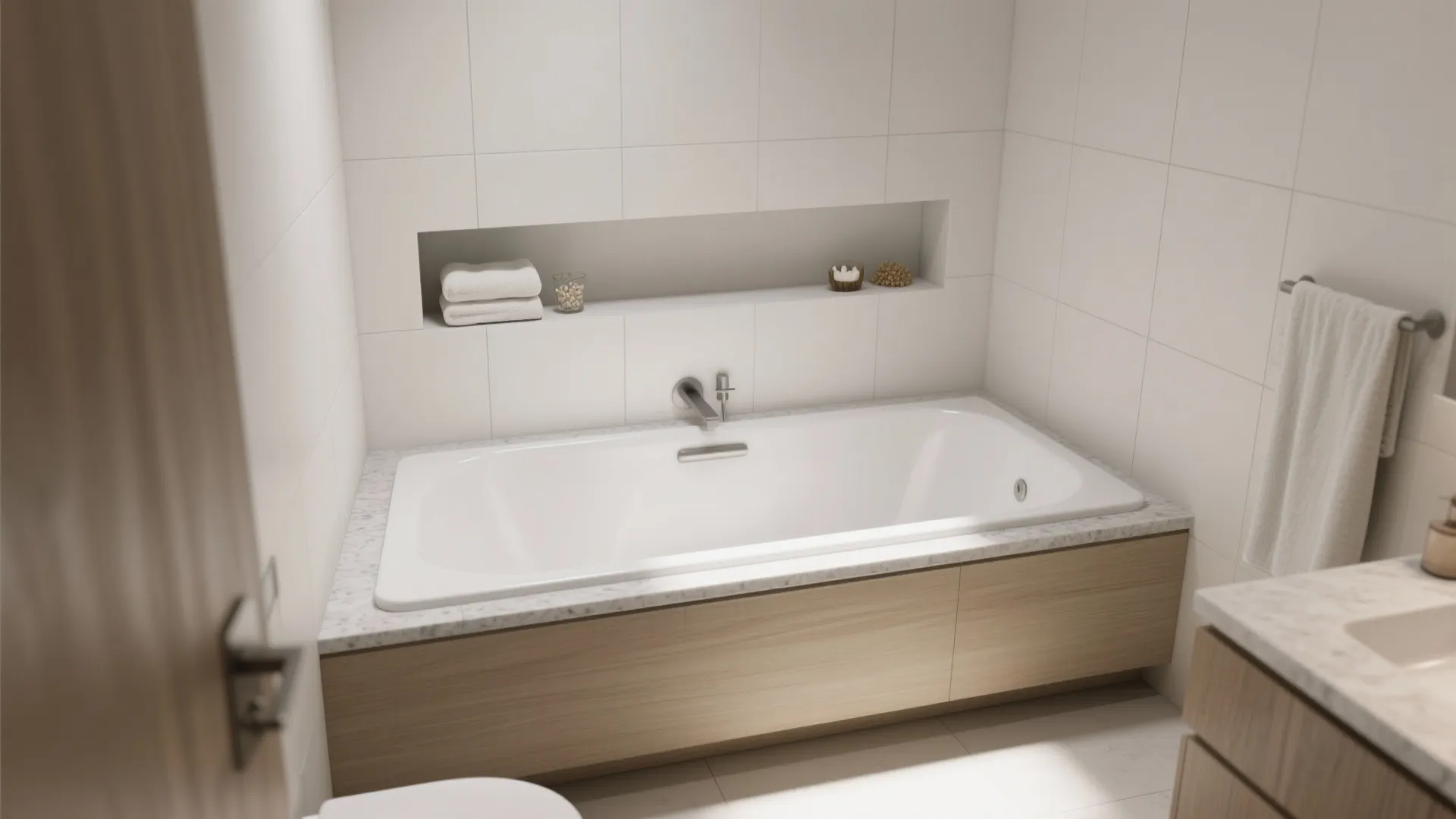 Minimalist tub alcove storage