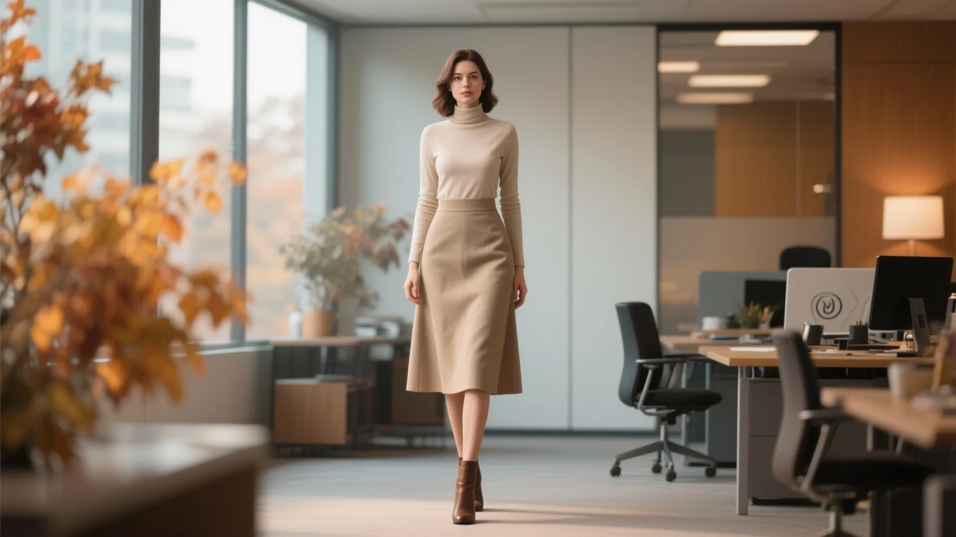 5. A-line Skirt + Light Turtleneck