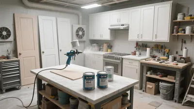 Multi-Functional Garage Workshop with Kitchenette Design