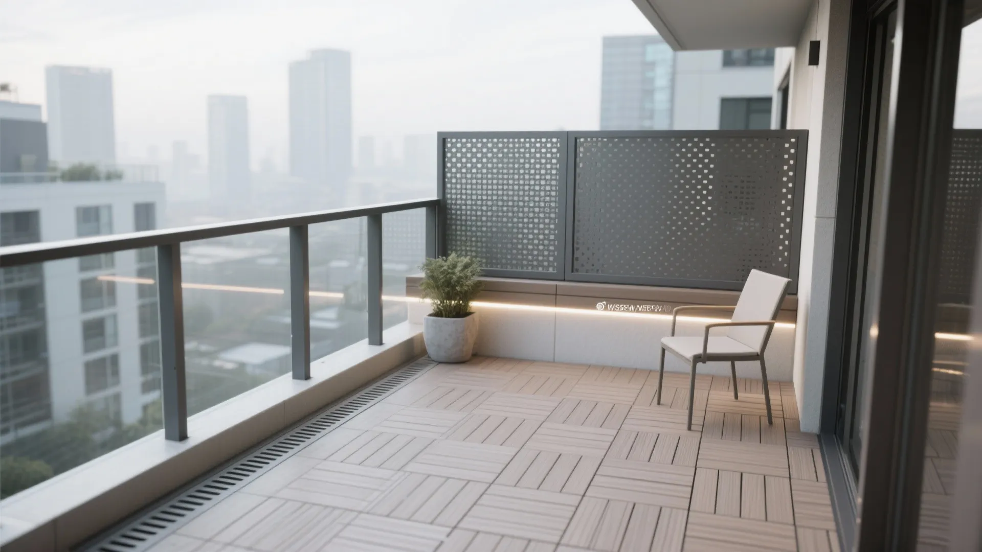 All-weather balcony: micro-decking and privacy screens