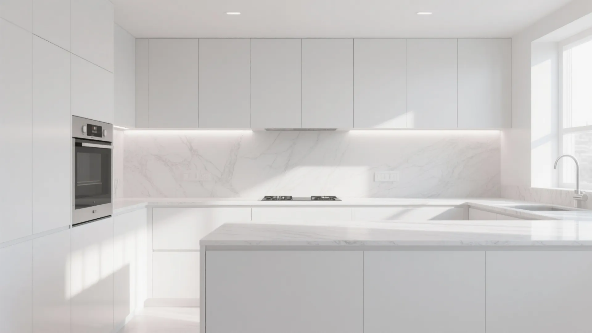 3. Go All-White with Cabinets and Countertops