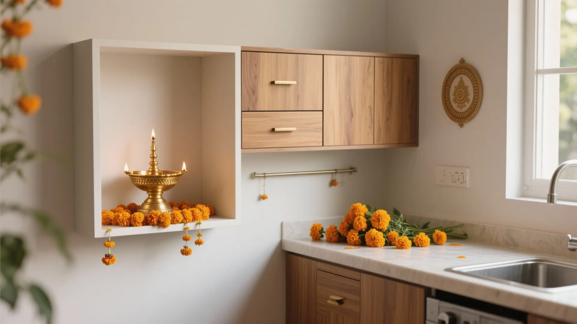 Minimal altar shelf with hidden storage