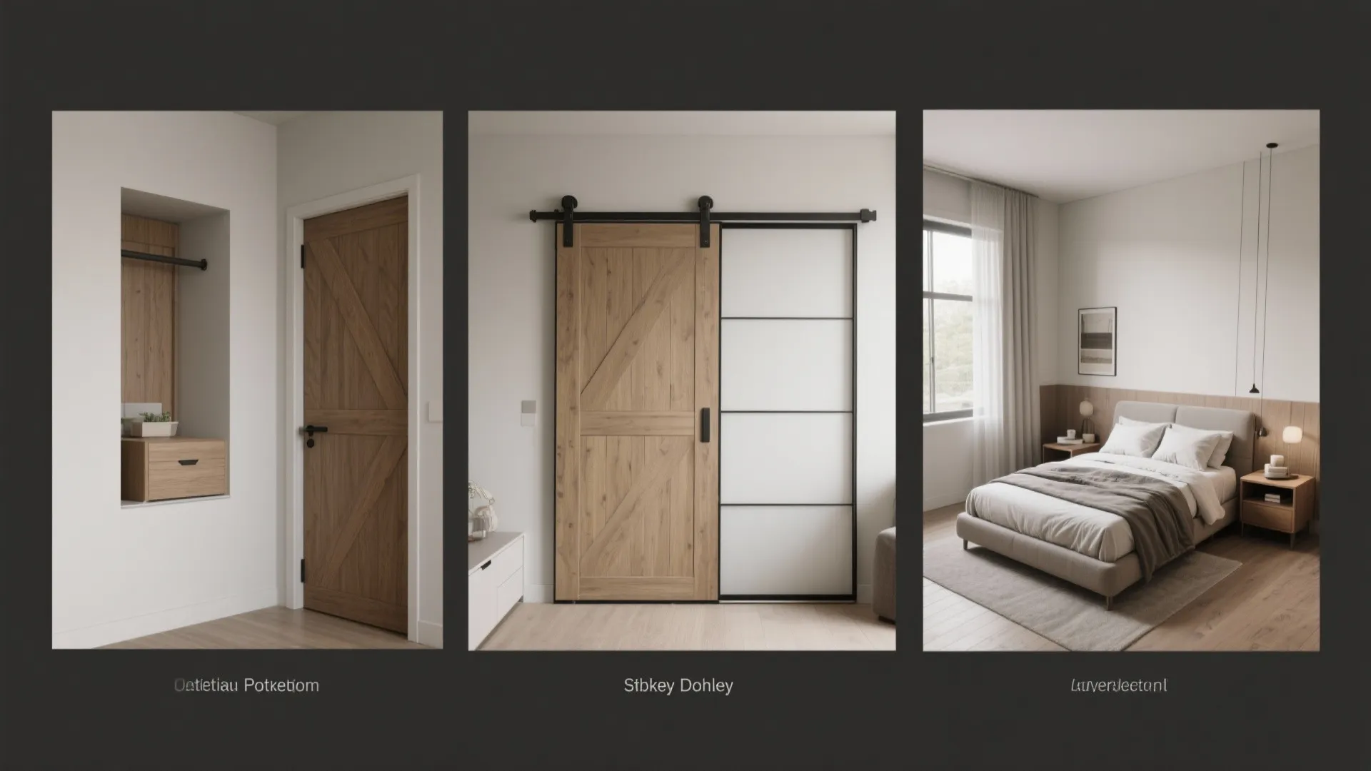 Three compact bedroom layouts showing pocket, barn, and sliding doors and how each saves swing space.