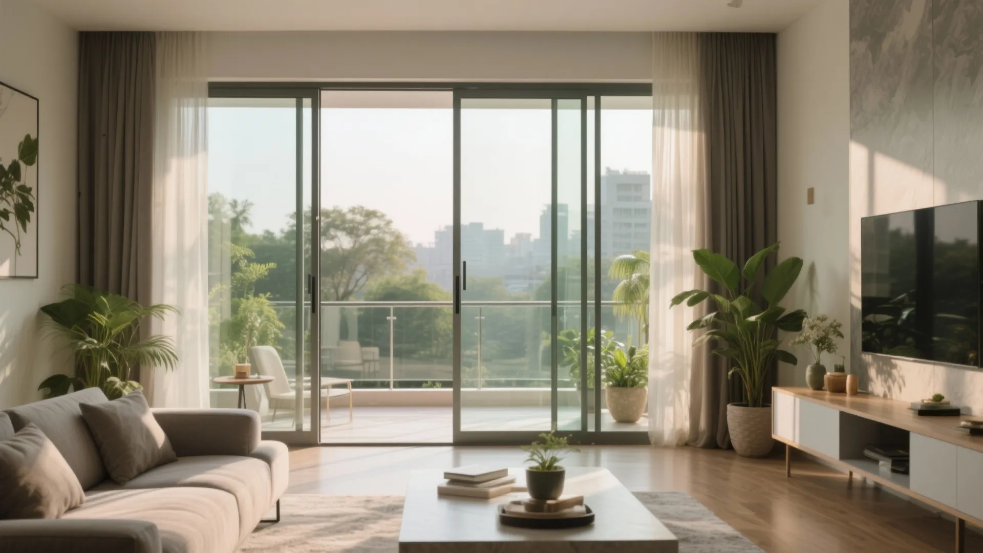 2) Floor-to-Ceiling Aluminium Sliders with Glass Railing