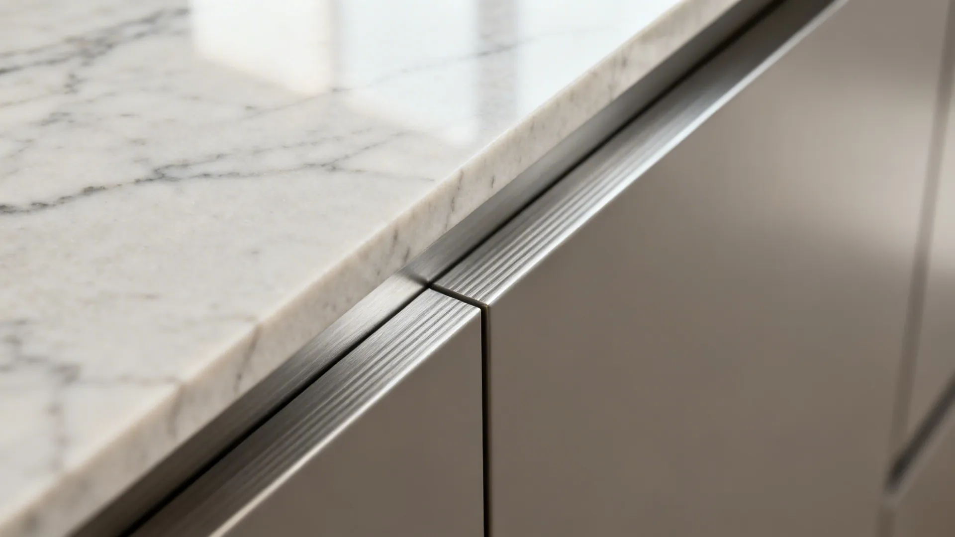 Minimal aluminium frames with honed marble surfaces