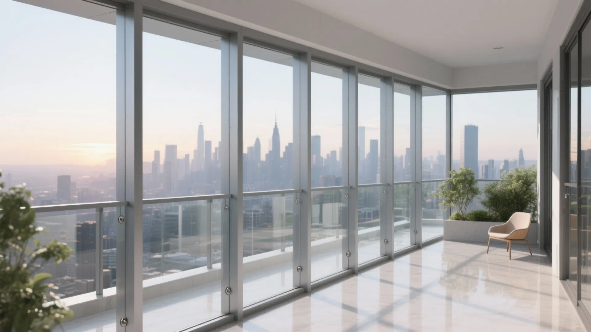 1) Minimalist aluminium railings with glass infill