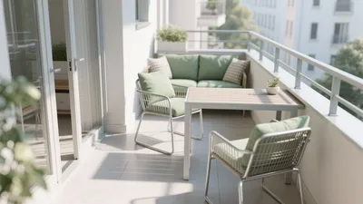 Modern Balcony Design with Green Accent Furniture