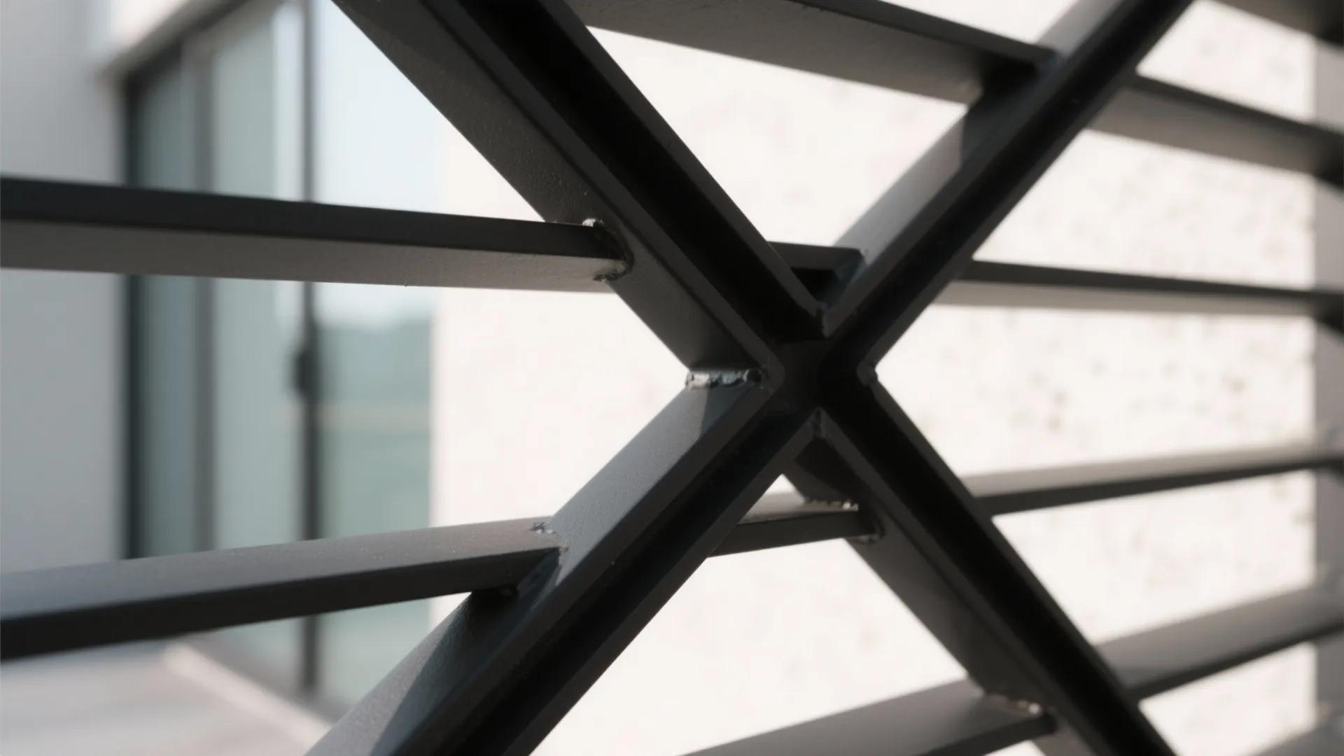 Macro detail of matte black aluminum grill joint with fine powder-coat texture