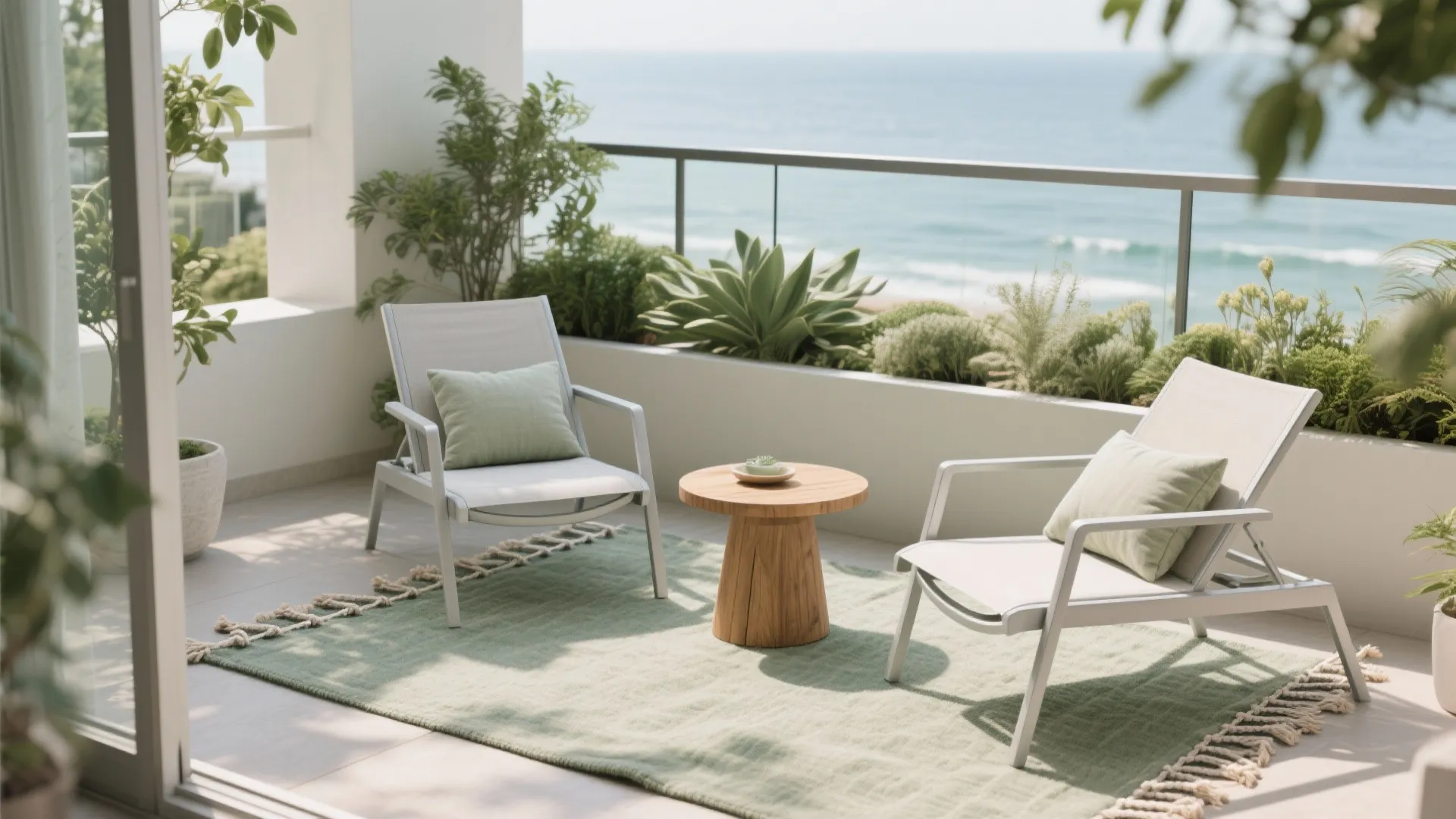 5) Lightweight lounge set in aluminum + outdoor rugs