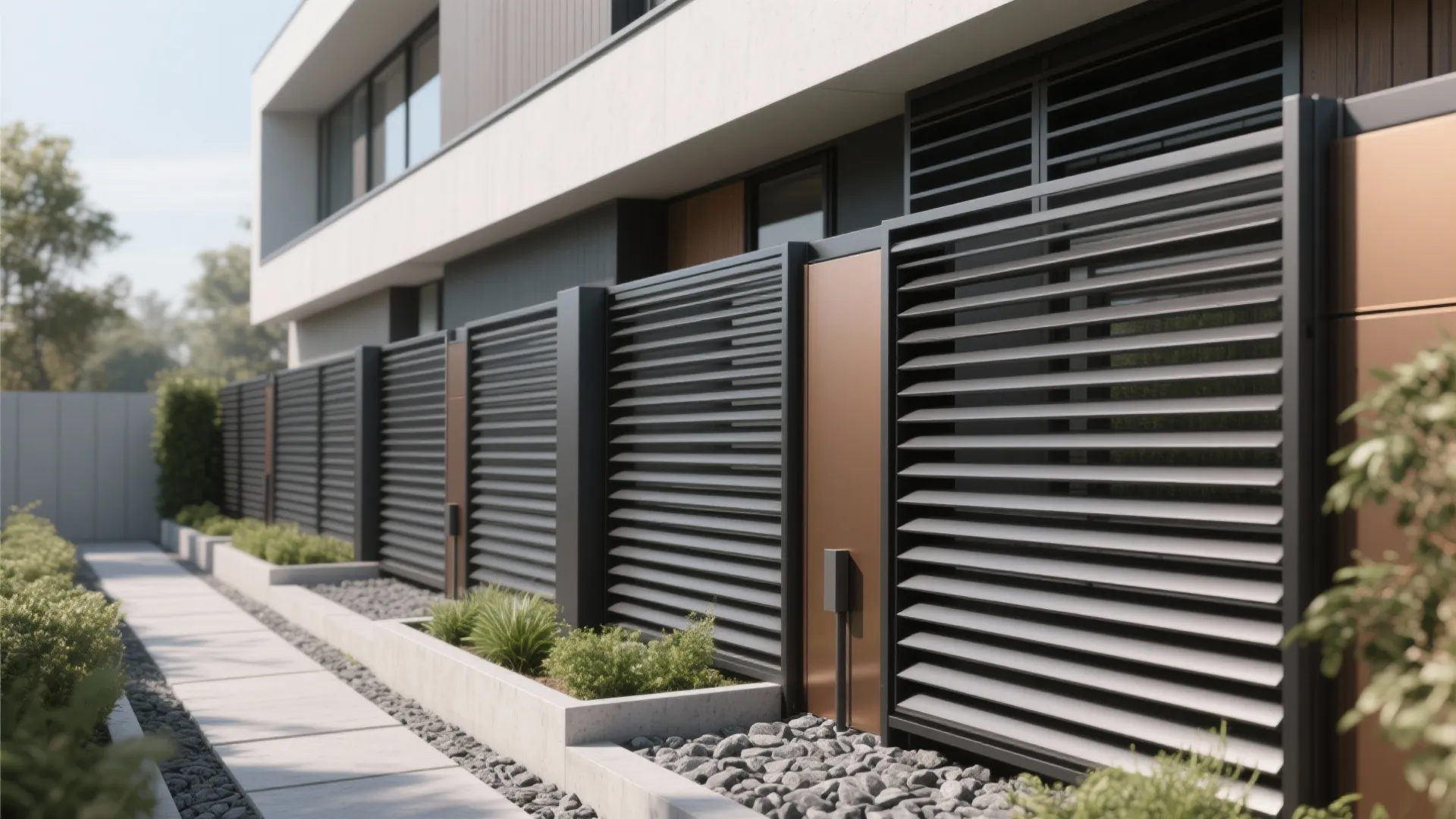 Horizontal aluminum slats with modular bays