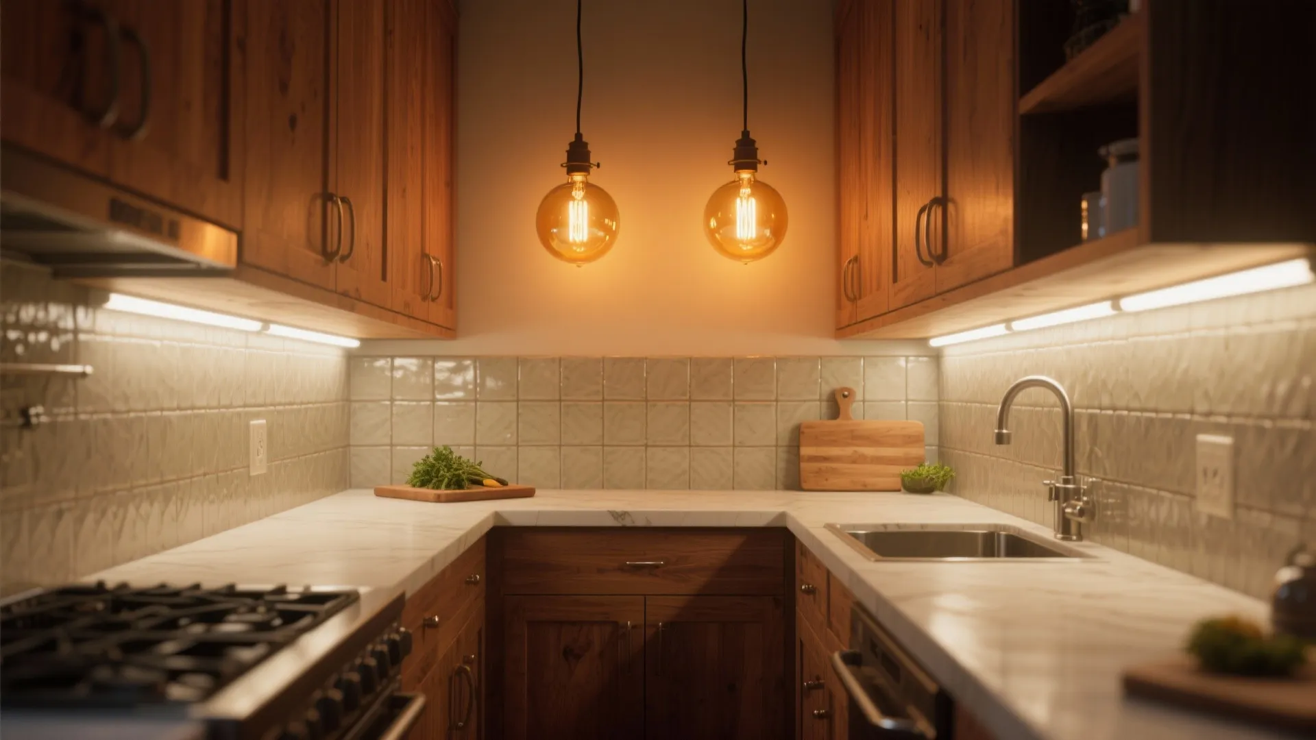 Warm filament ambience with dimmable LED globes