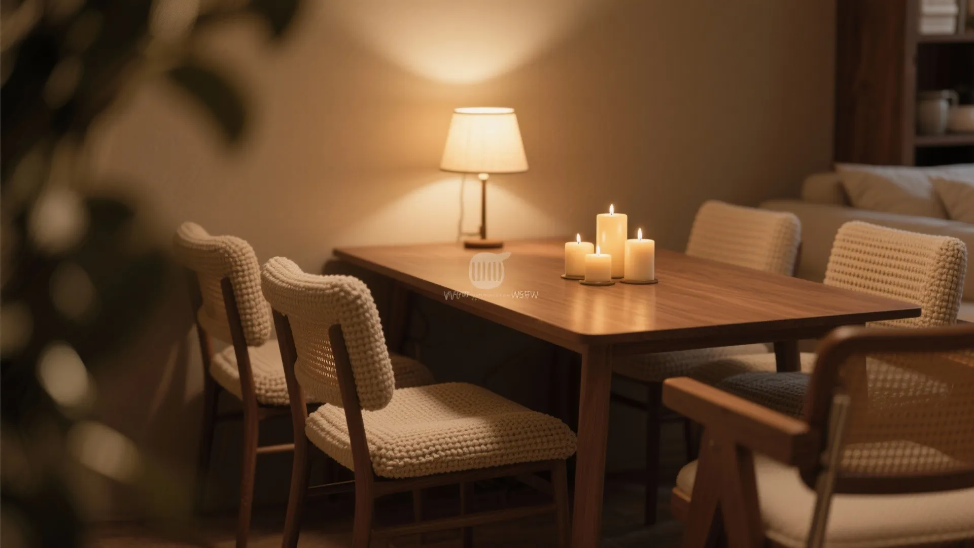 Candles and cushion details creating cozy dining mood