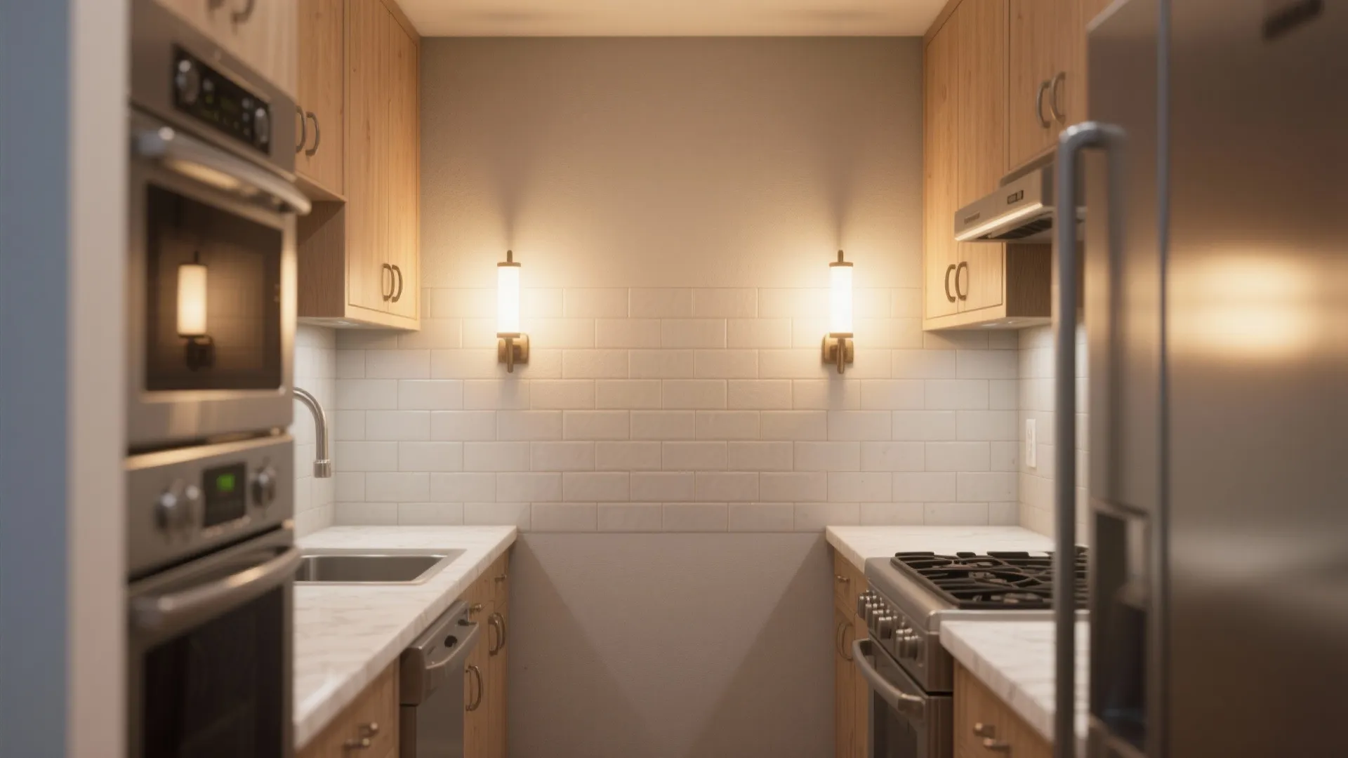 Warm ambient wash with dimmable sconces