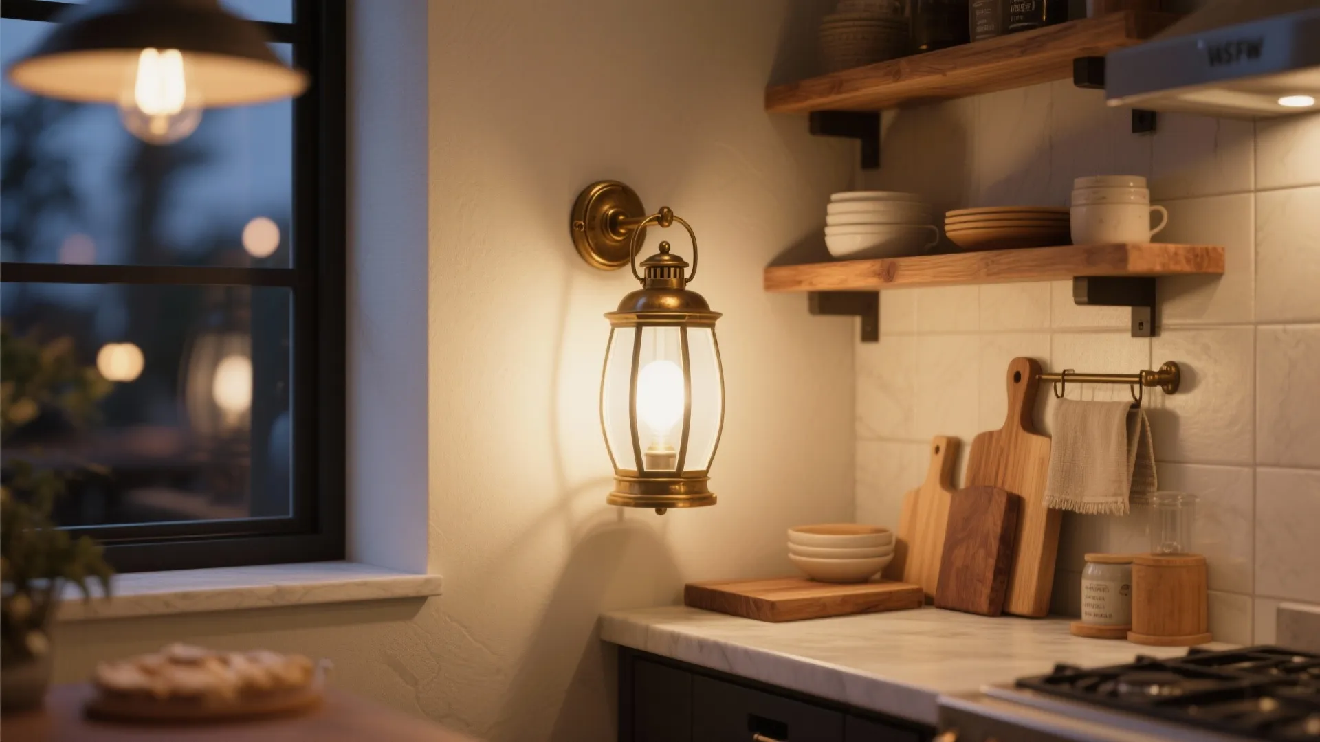 4) Ambient wall lanterns with warm diffusers