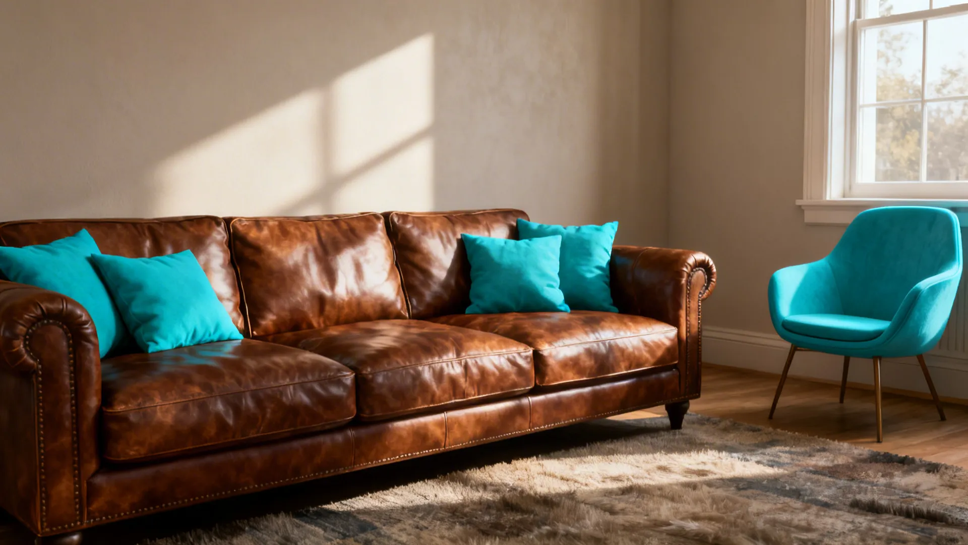 1. Anchor with warm brown, accent with bright turquoise