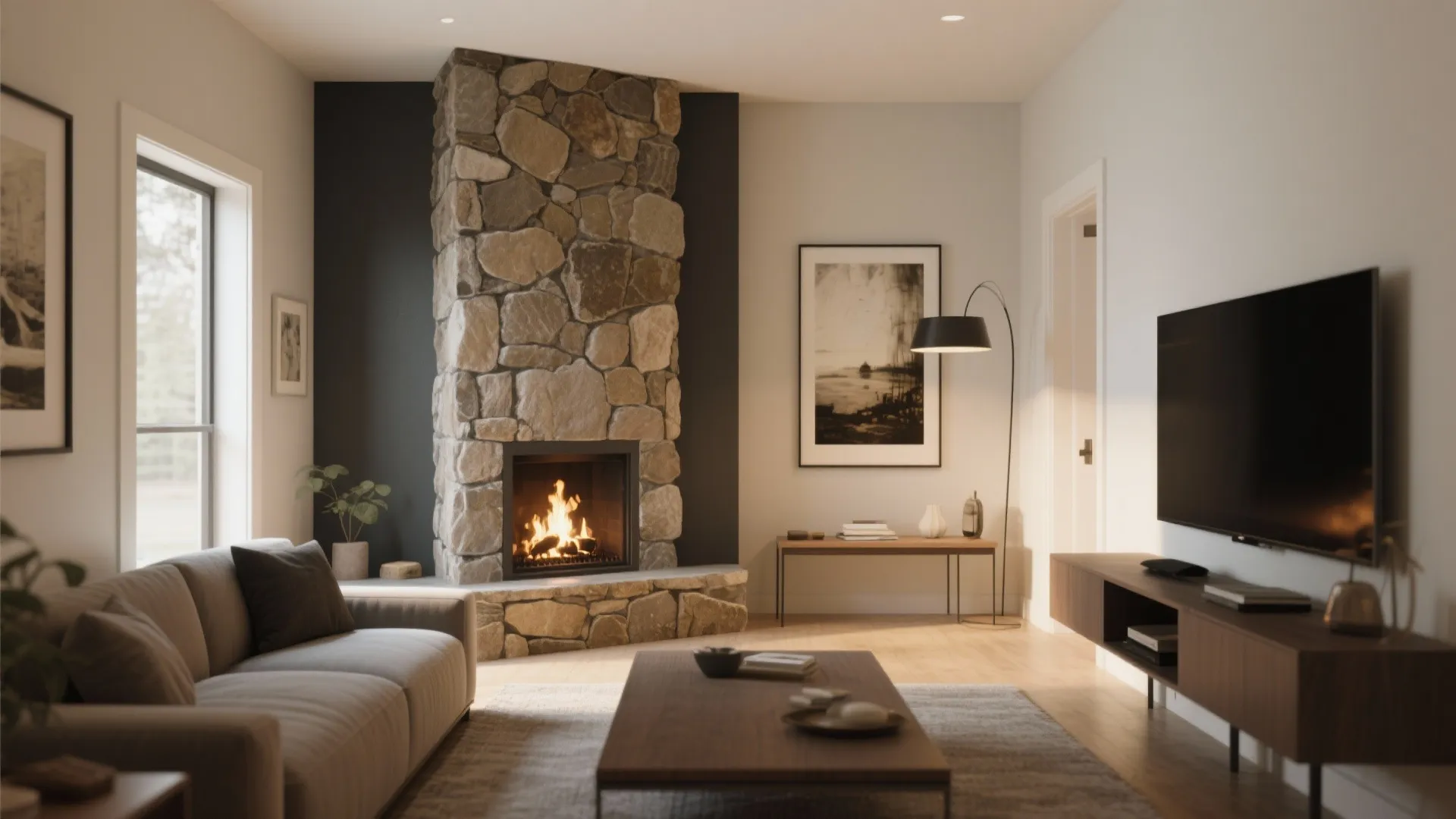 1) Corner Fireplace as the Primary Anchor