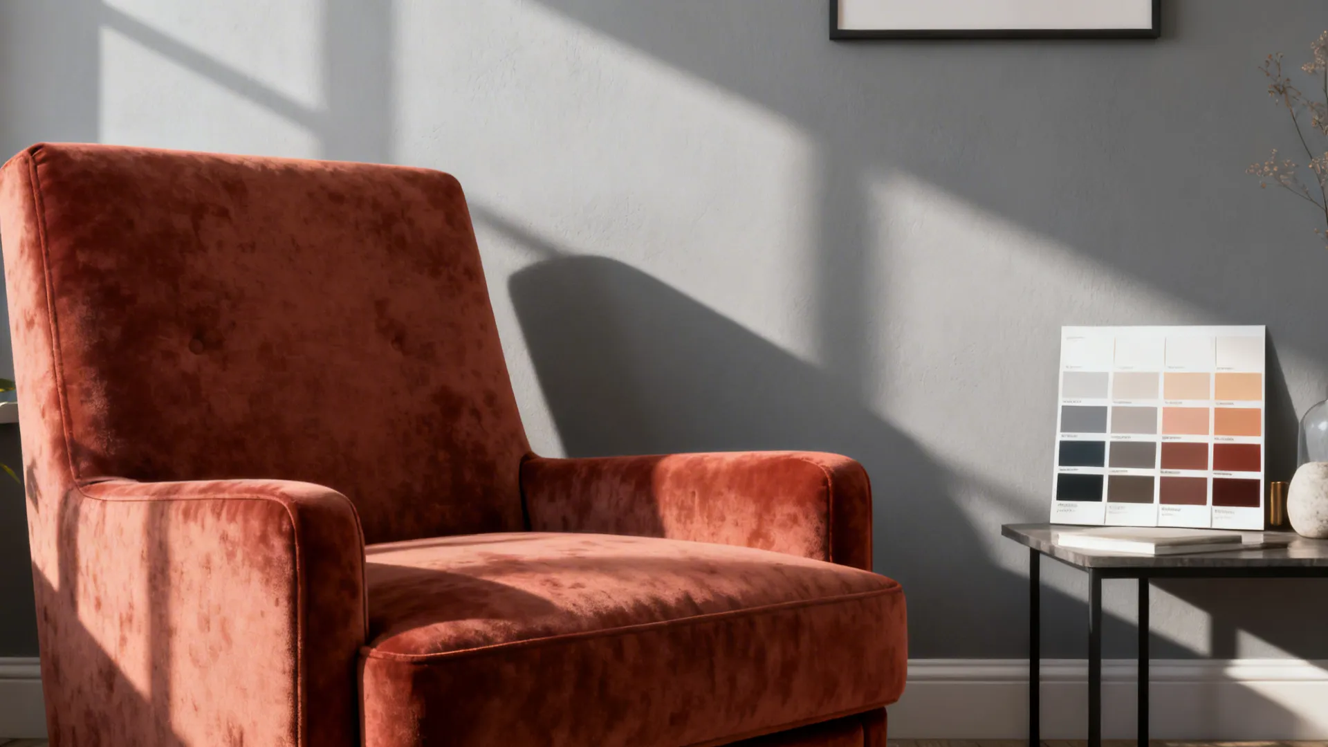 1. Anchor the Room with Soft Gray Walls and a Single Red Statement Piece