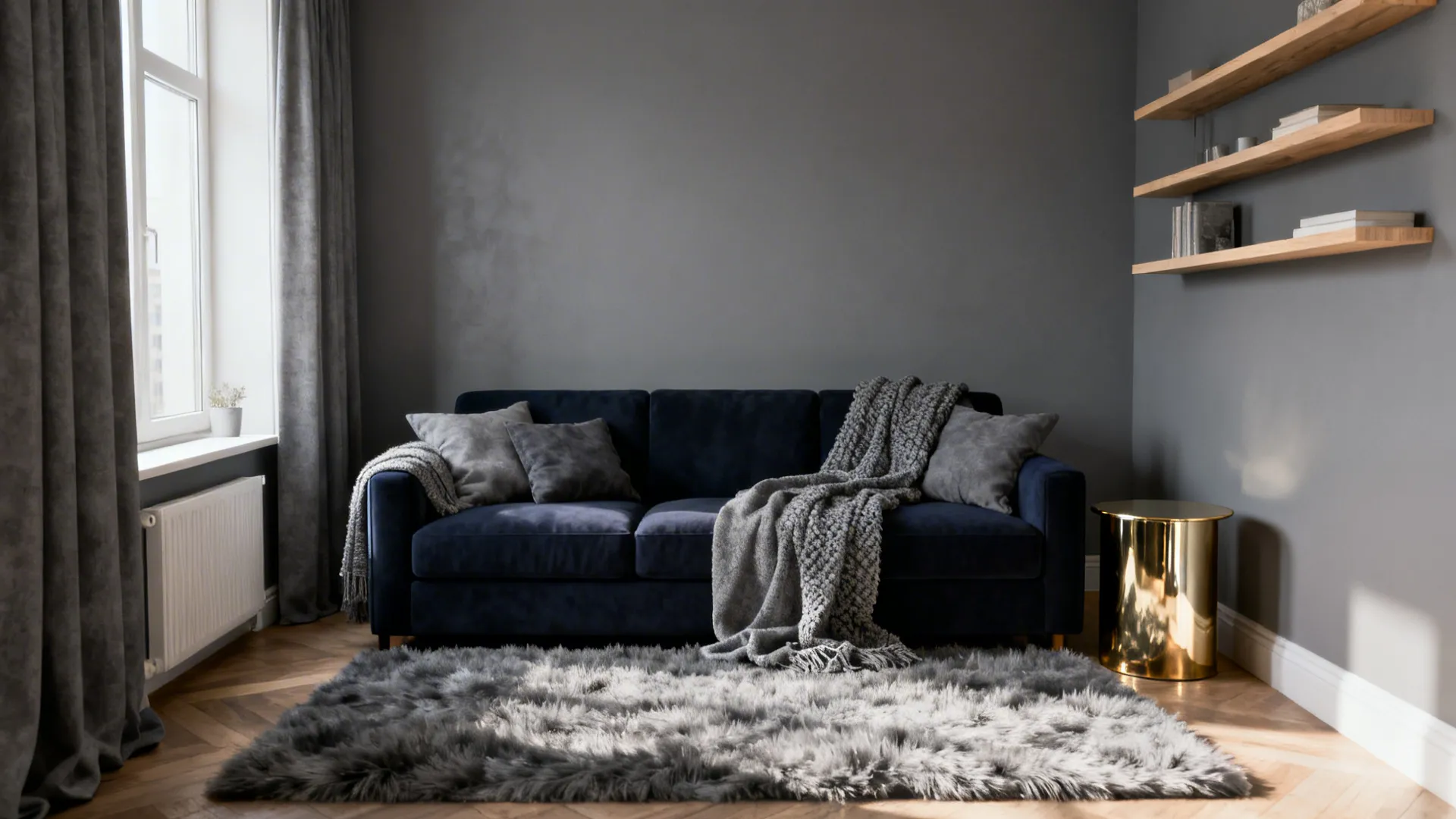 1. Anchor with a Navy Sofa and Layered Greys