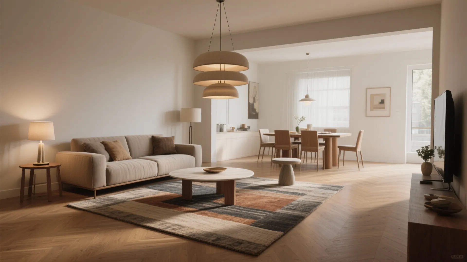 1. Anchor zones with rugs, lighting, and angles