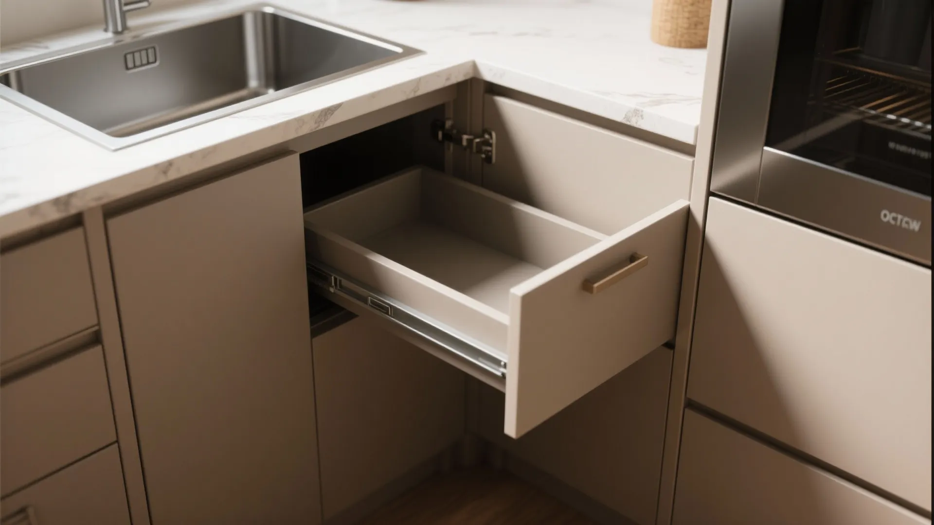 3. Corner sink and angled cabinetry