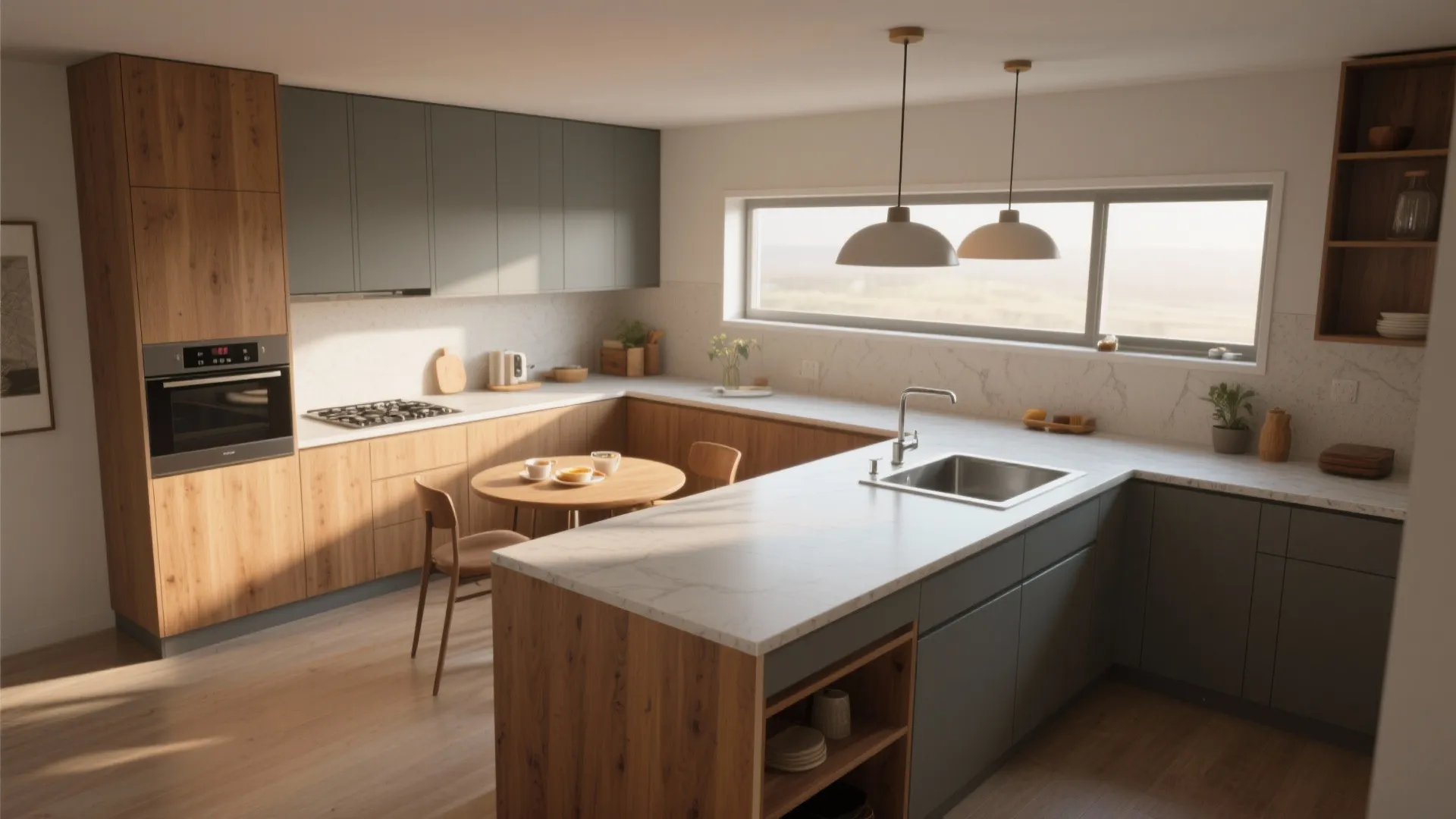 5. Zone the corner with angled counters or a diagonal run