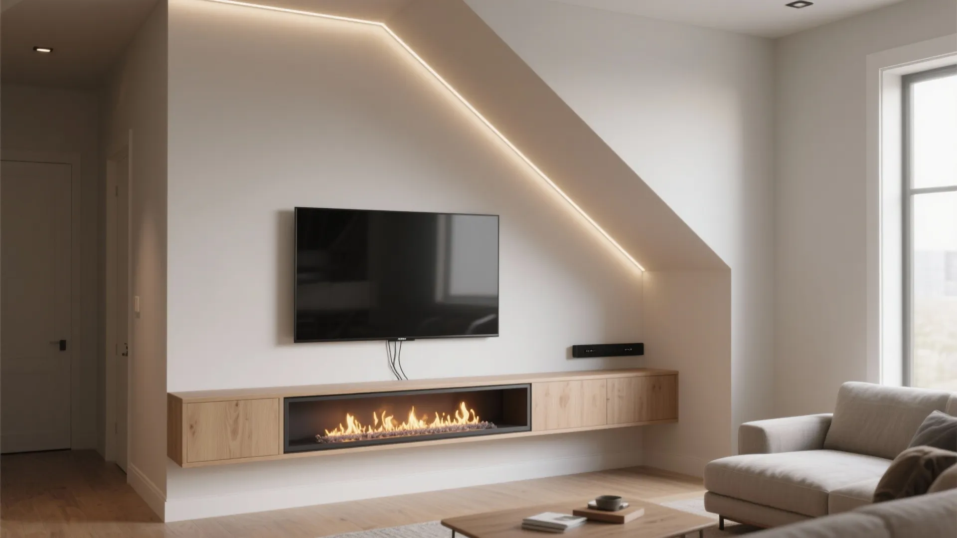 4) Angled Media Wall with Electric Fireplace