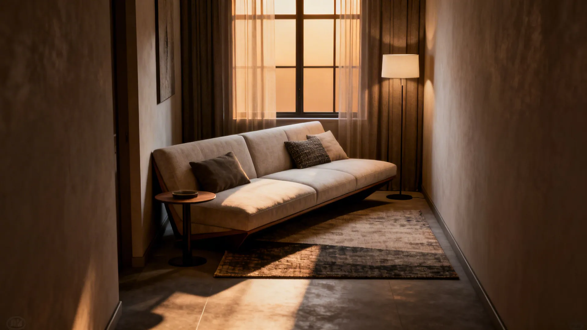 2. Angled furniture to break the straight lines