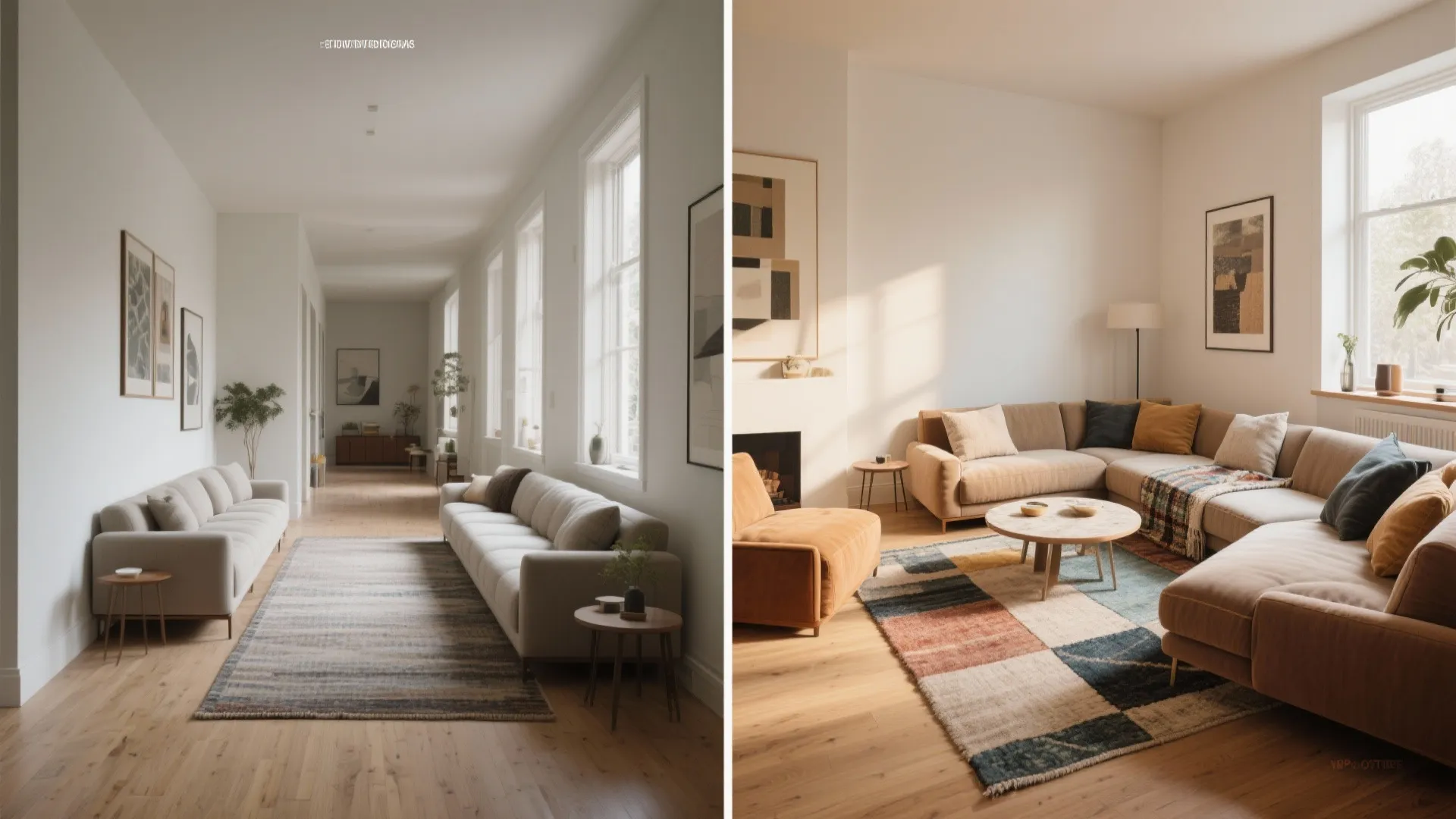 5. Angle the seating and layer rugs to break the rectangle