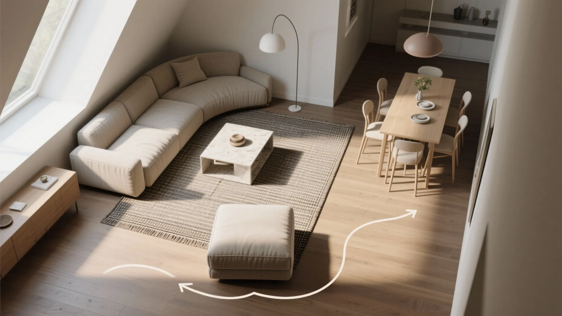 3. Angle a small sofa to define a conversational nook