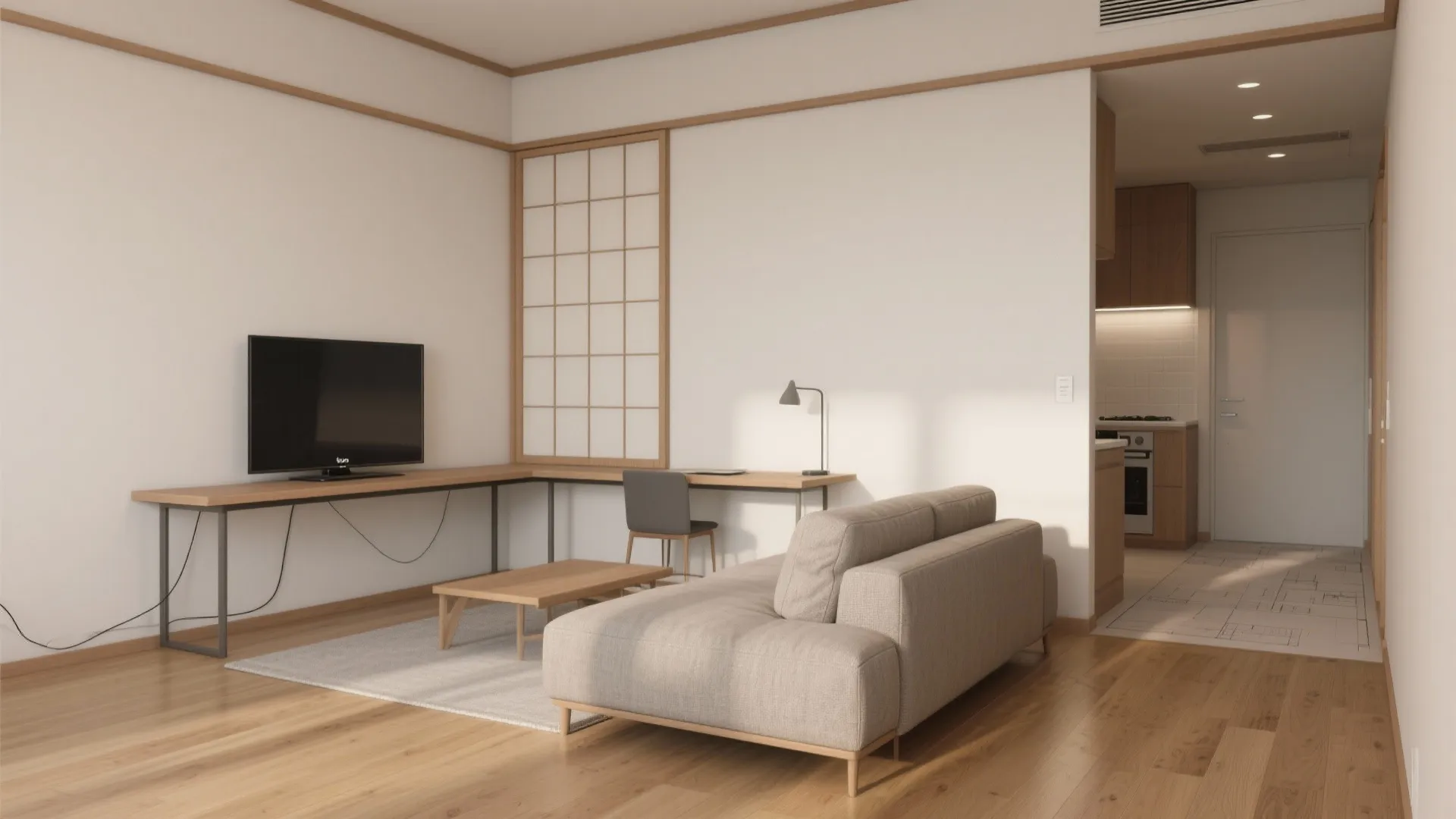 Tips 4: 「動線規劃」を崩さない配置—テレビは斜角、机は並置