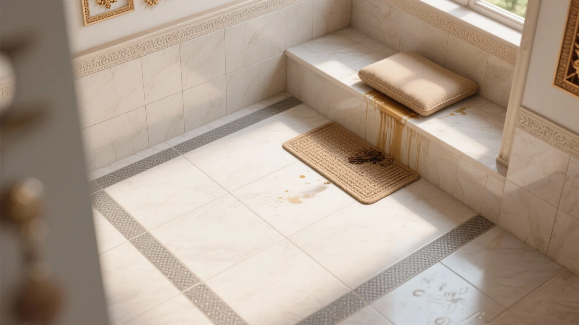 Top-down view of anti-skid porcelain floor with fine micro-texture and narrow grout joints.