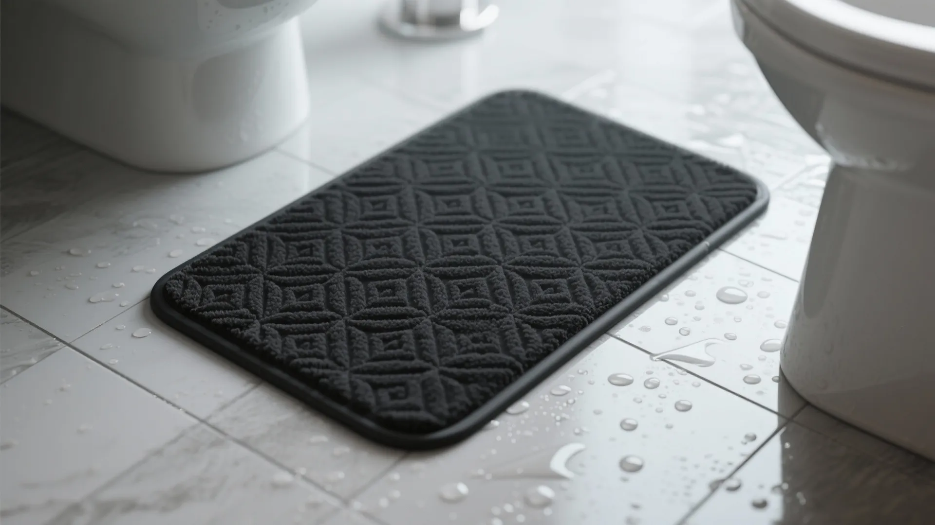 4. Black Anti-Slip Rug with Geometric Pattern