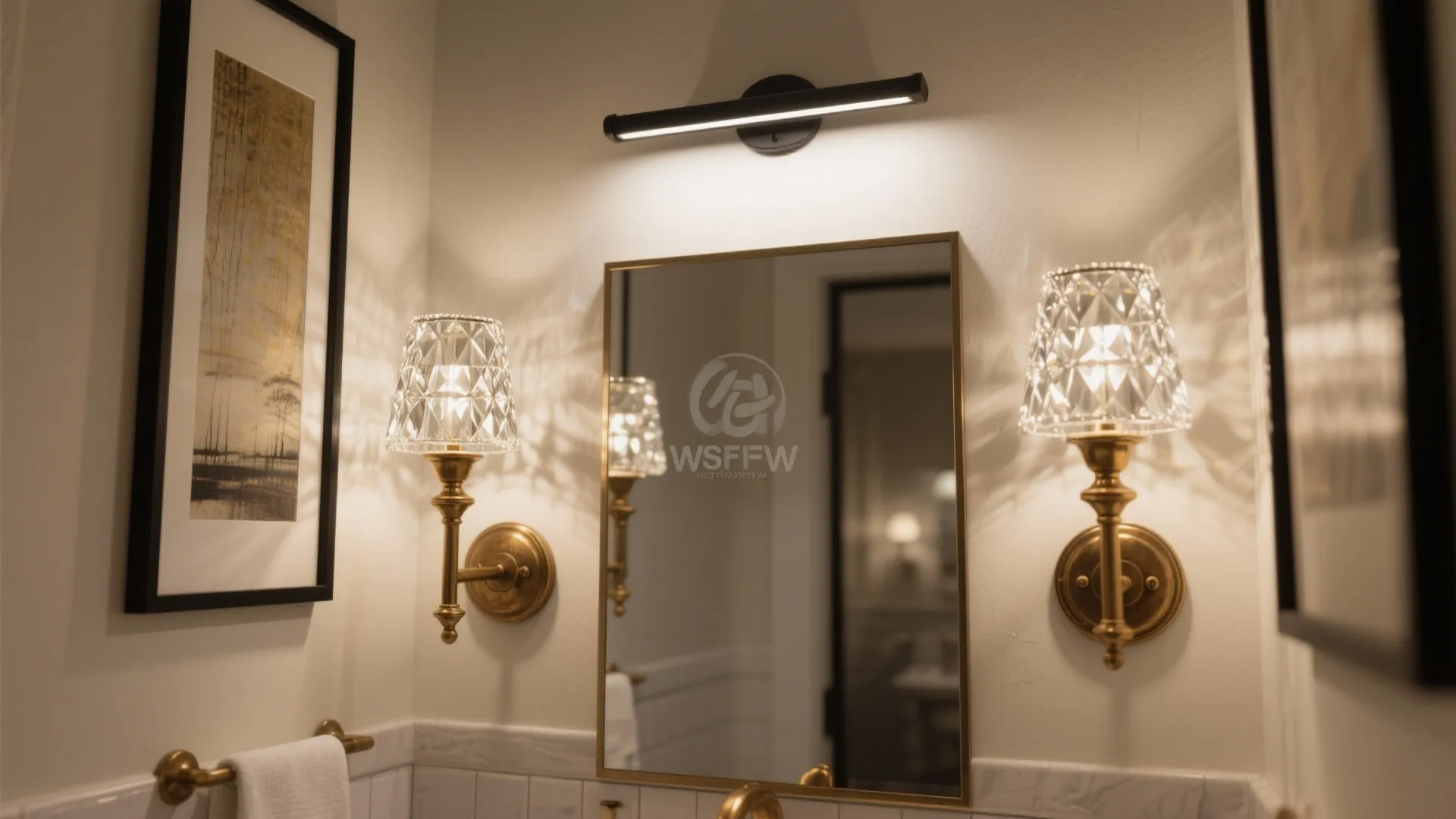 Antique Brass, Blackened Steel, and Cut-Crystal Lighting