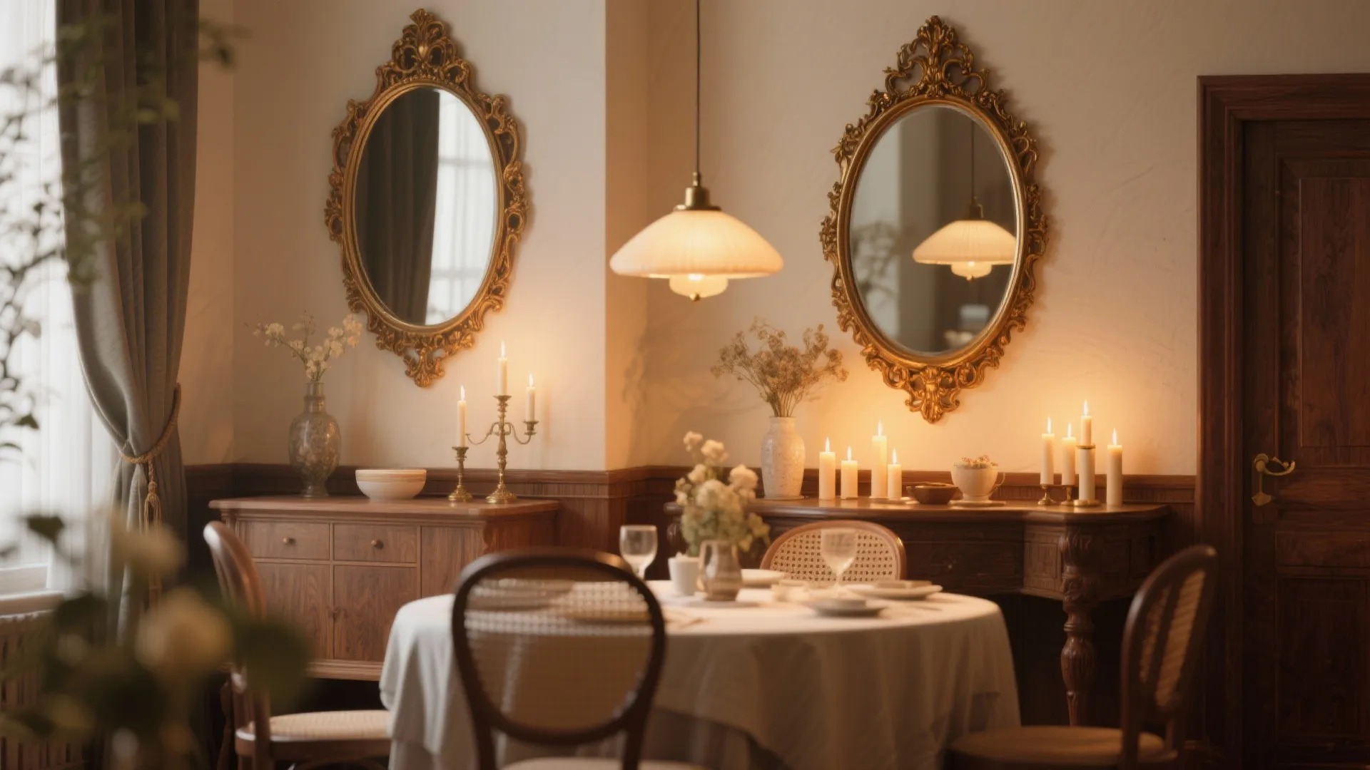 Antique Frame Mirror in Dining Area