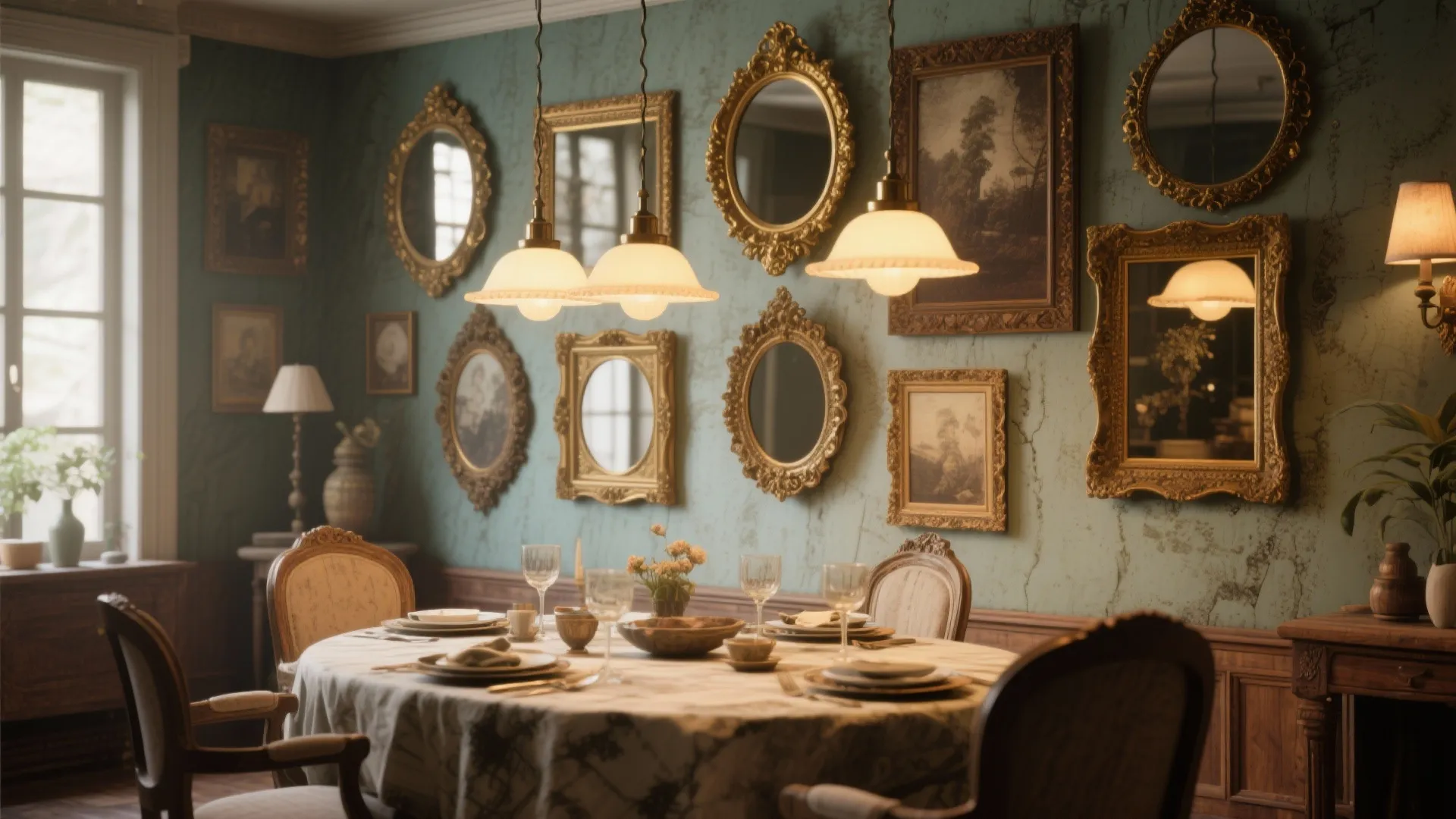 Antique Framed Mirror Cluster