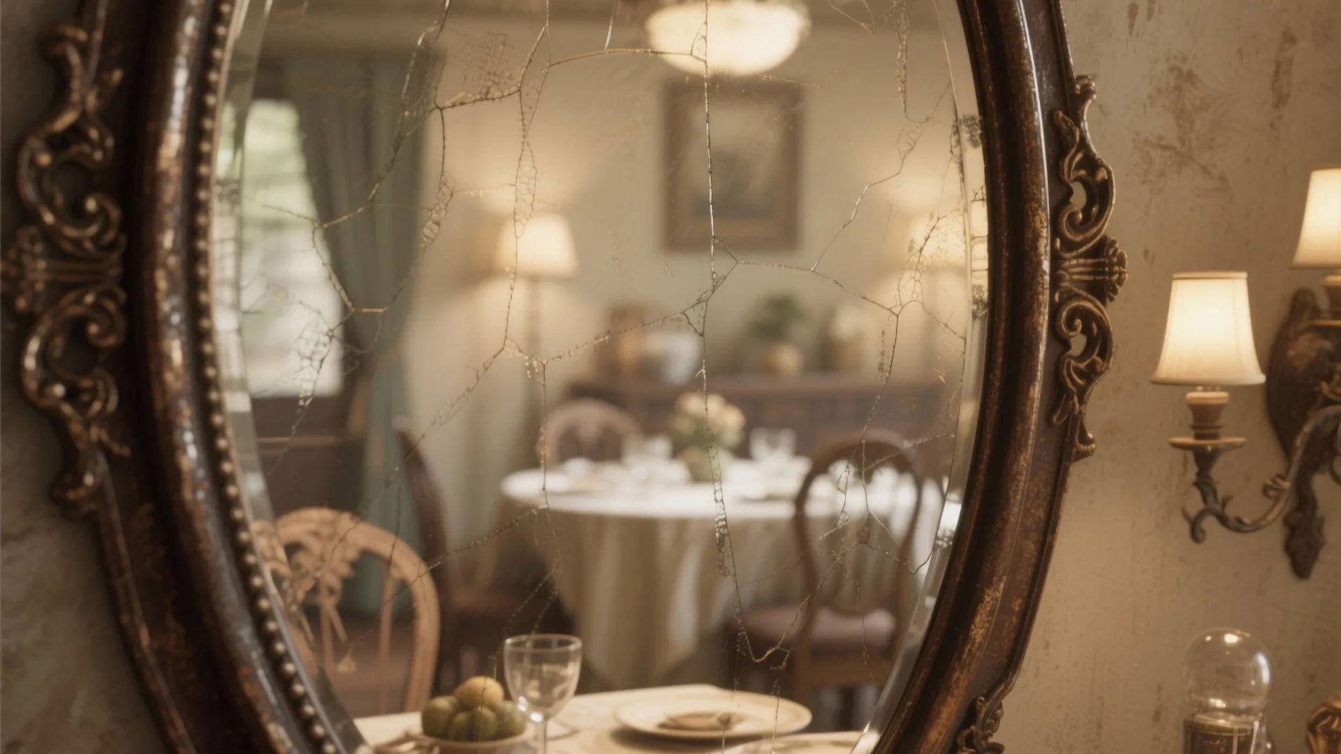 Close-up of distressed antique mirror surface