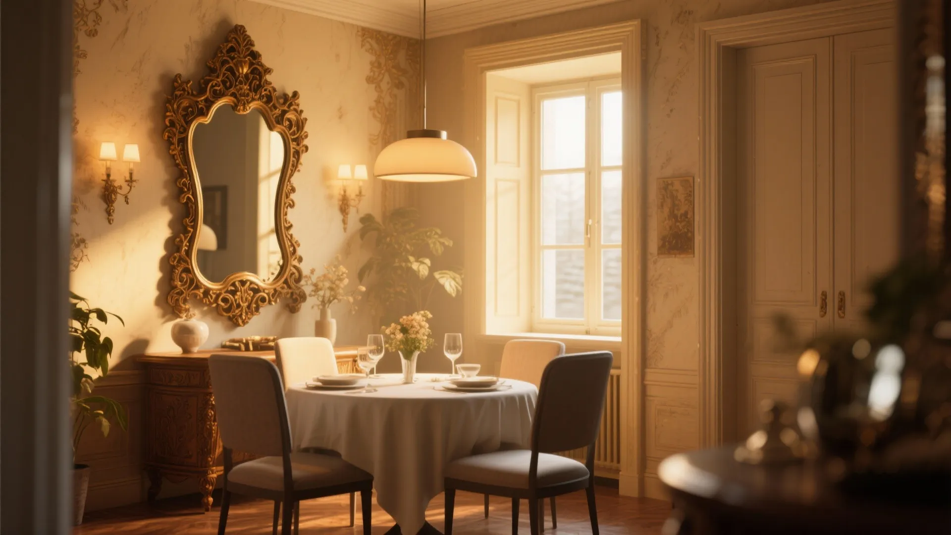 5. Antique-Framed Mirror for Warmth