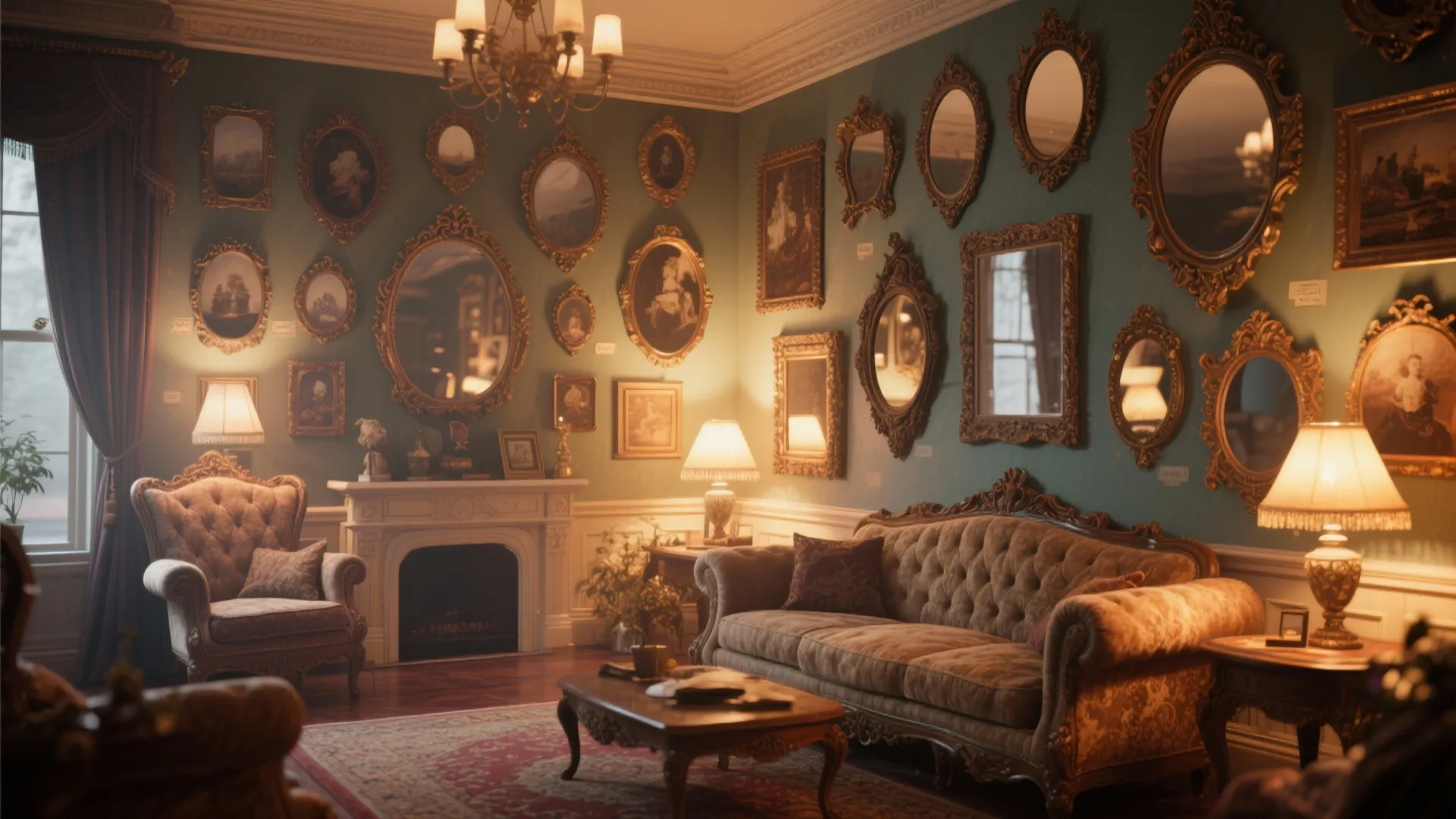 3. Antique-Framed Mirror Walls