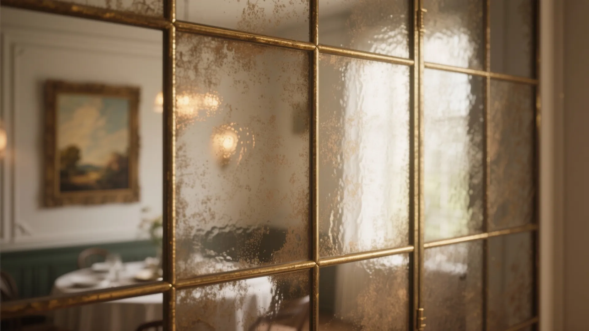 Antique mirror panels in the dining nook