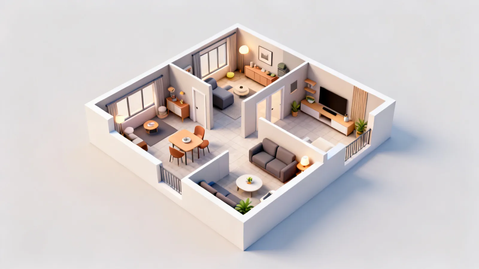visualização 3D de planta de casa em aplicativo de design