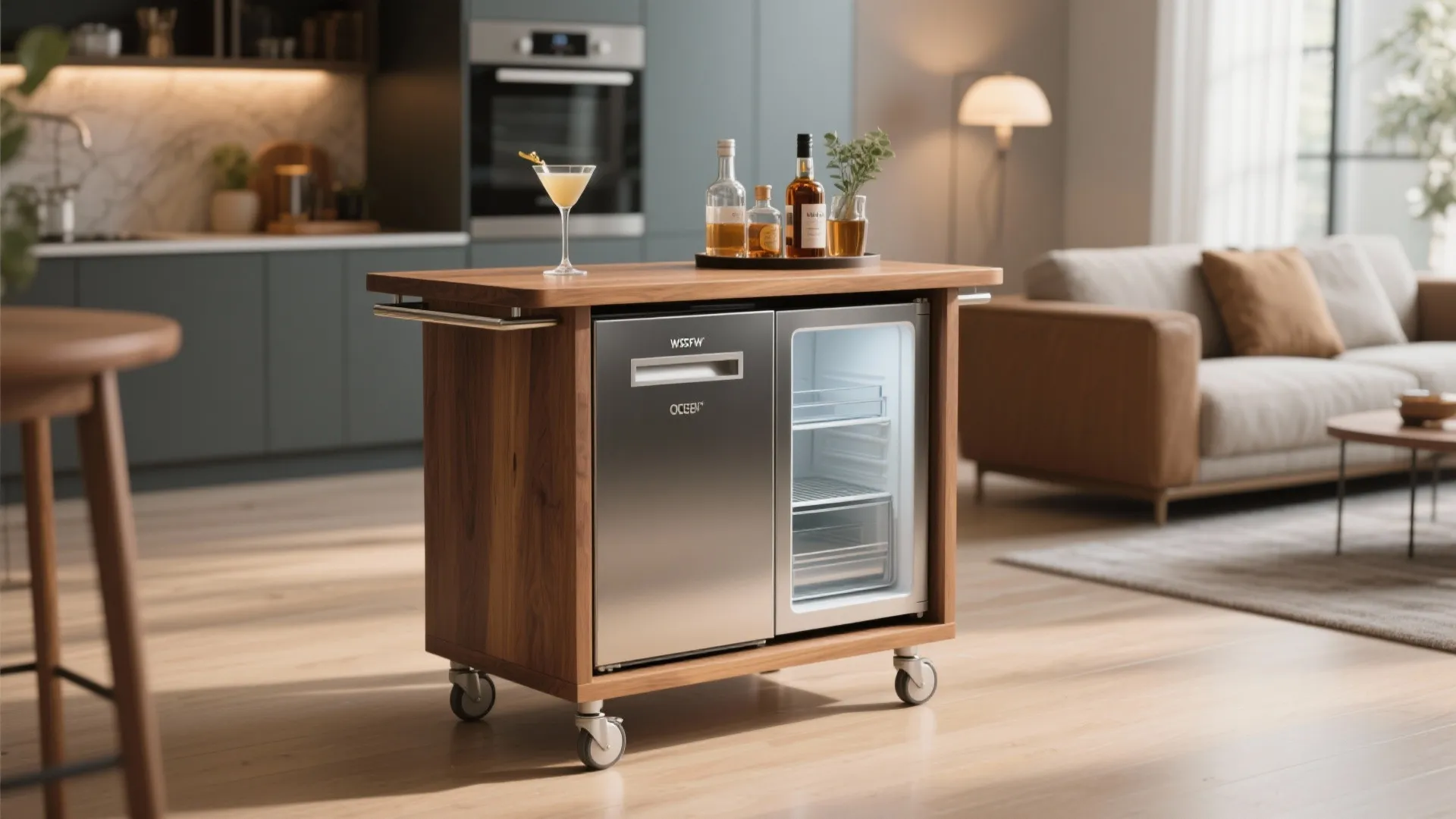 Appliance-integrated bar cart