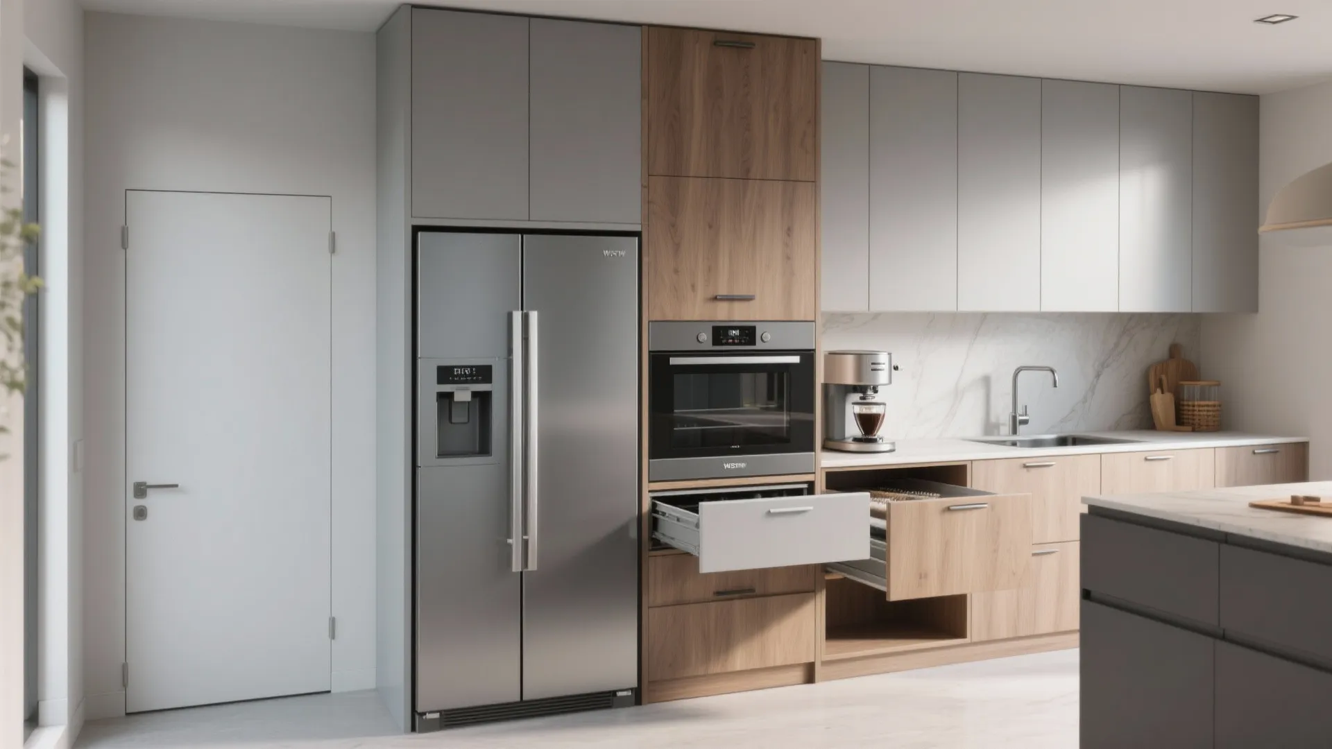 3. Integrated Appliance Column with Pull-Out Stations