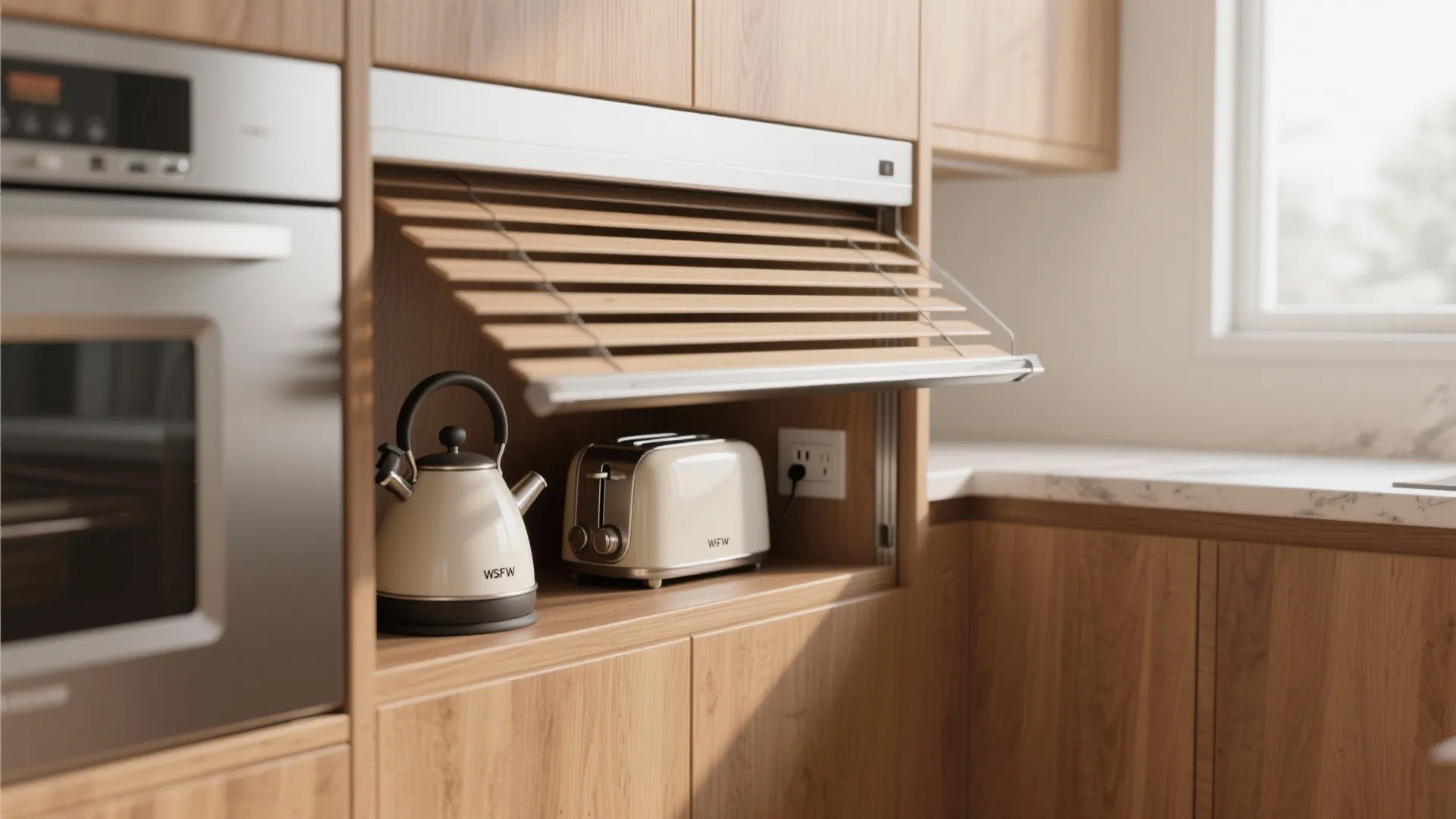 1. Appliance garage with a roll-up door