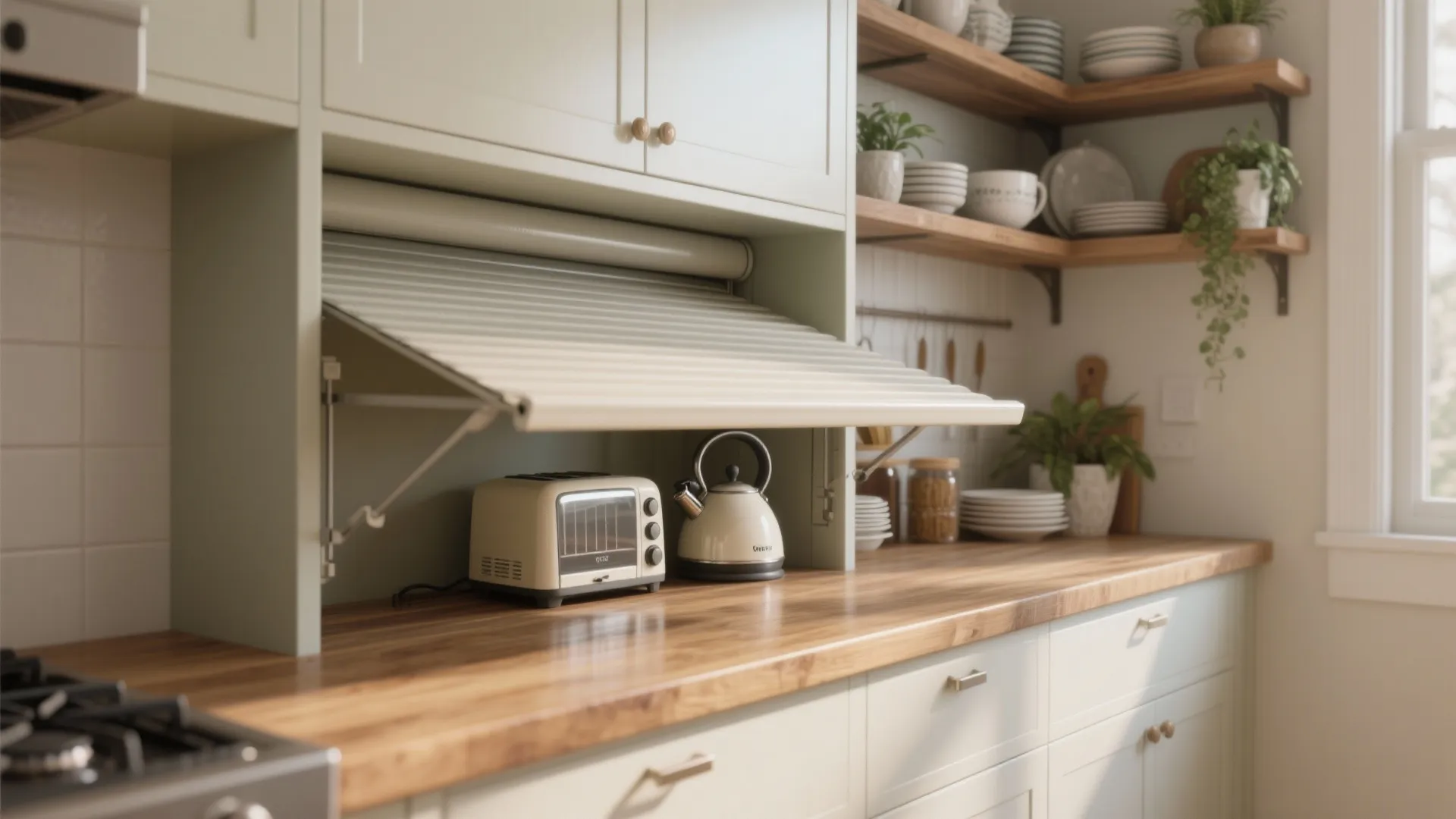 Create Appliance Garages and Open Shelving