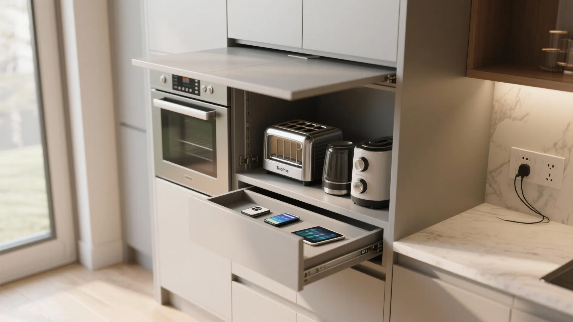 3. Integrated appliance garages and charging stations