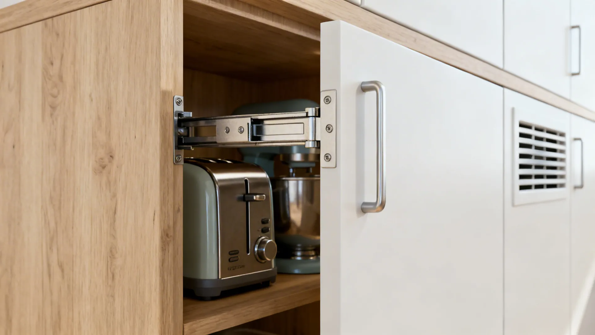 Concealed storage and appliance zoning for visual calm