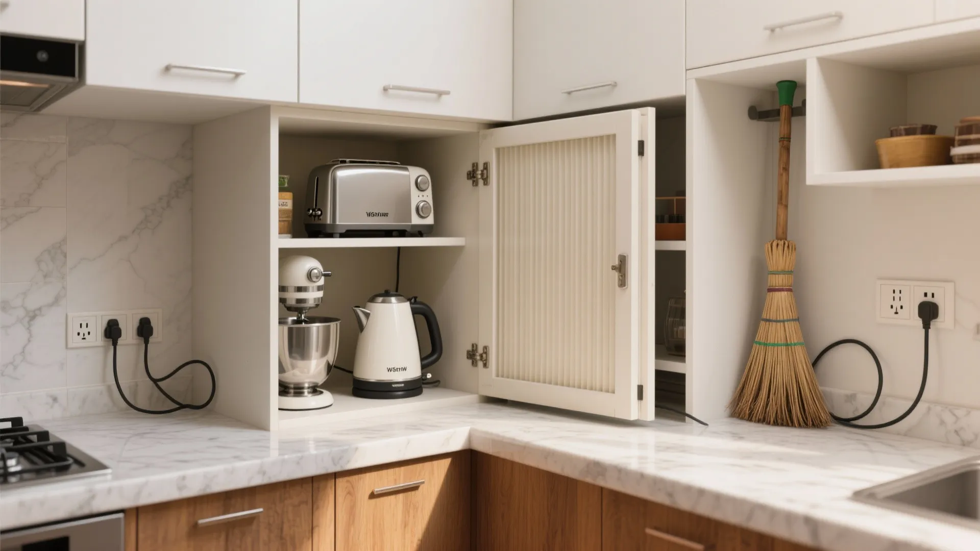 Appliance garage and vertical utility zone