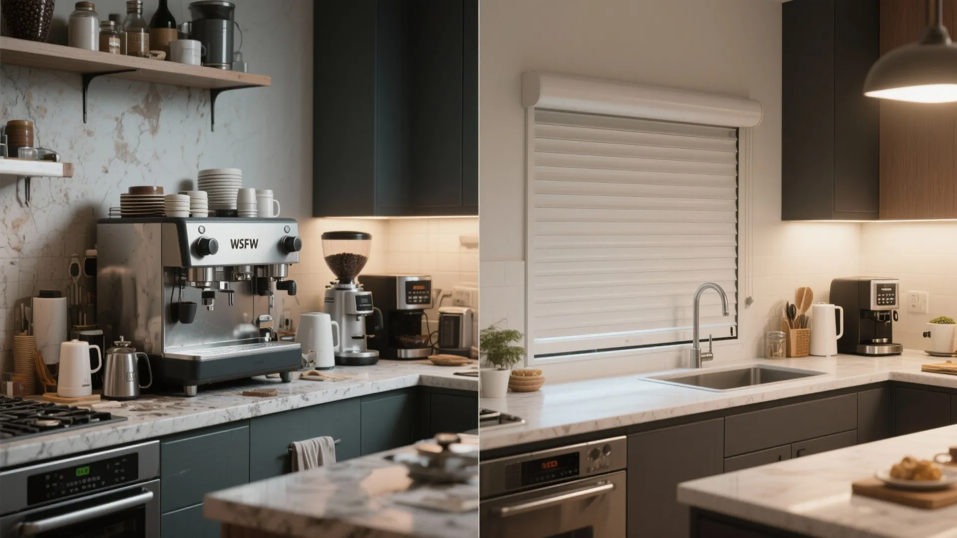 4. Integrate appliances behind roll-up doors for a sleek look