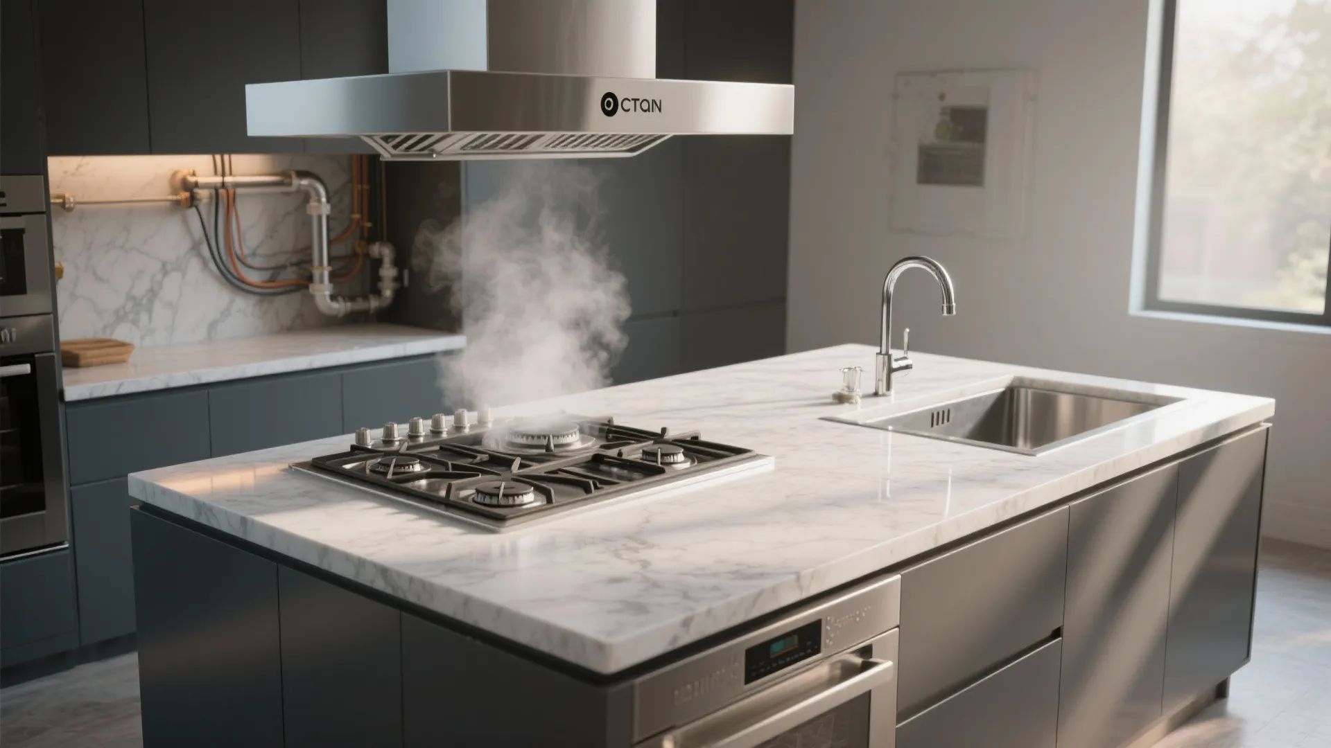 5. Appliance-integrated DIY island (cooktop or prep sink)